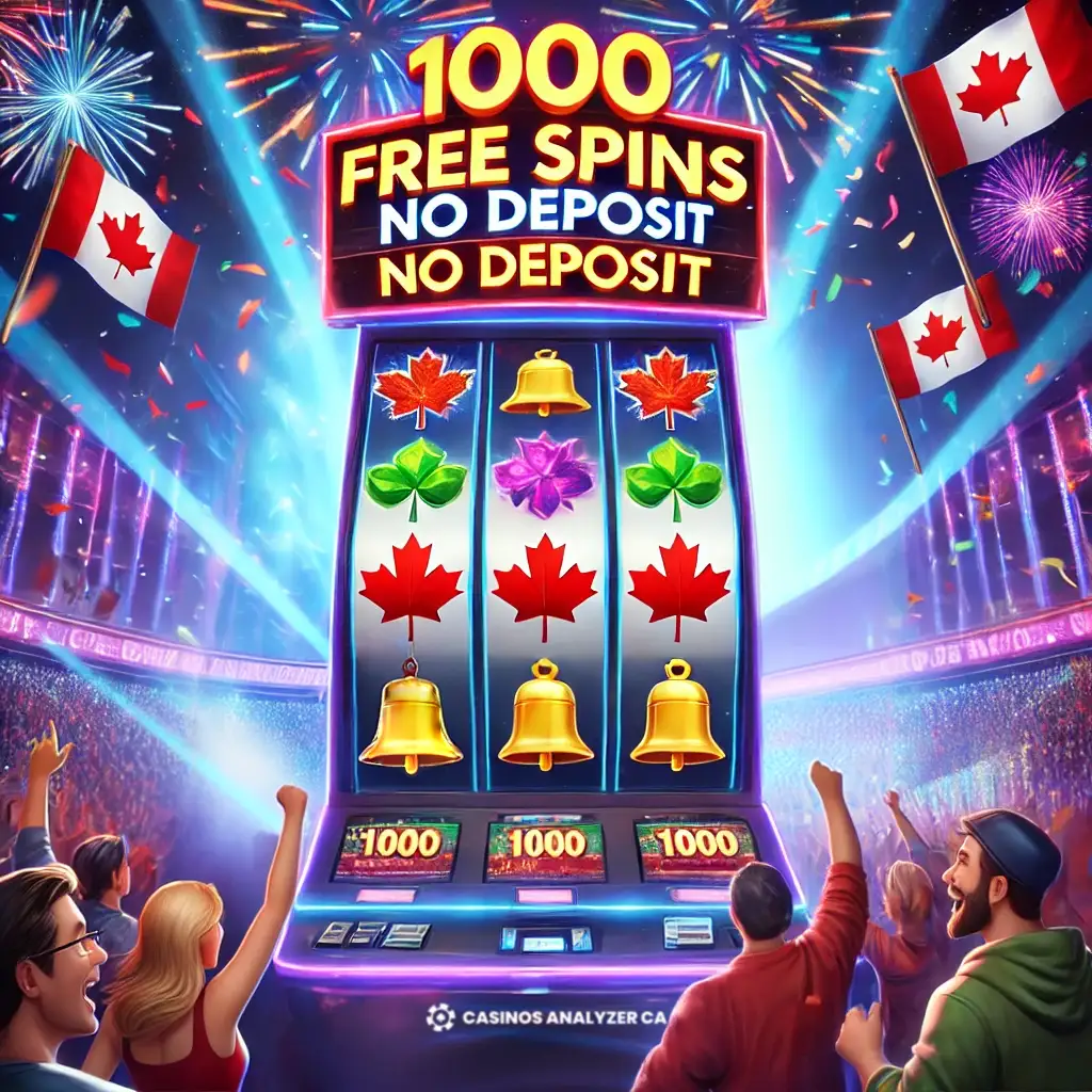 Slot machine offering 1000 Free Spins No Deposit with bright lights for Canadians