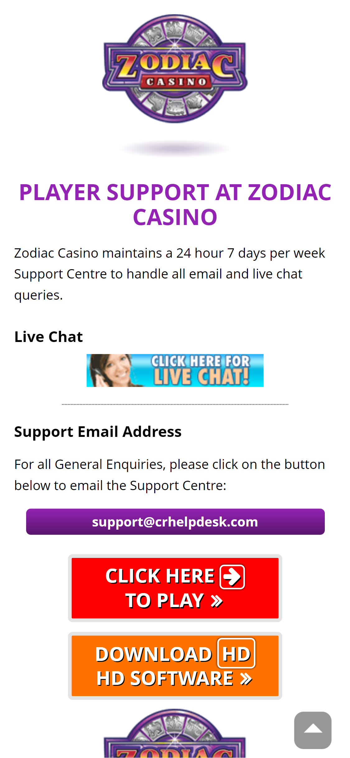 Zodiac Casino Mobile Support Review