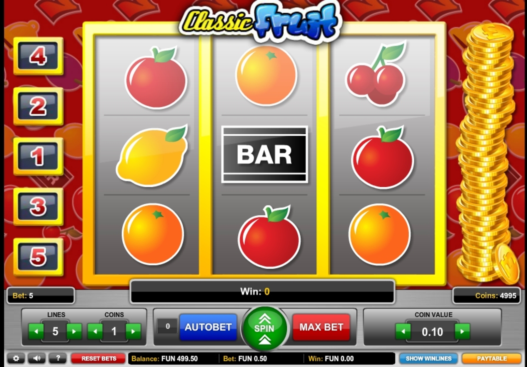 Reels in Classic Fruit Slot Game by 1x2 Gaming