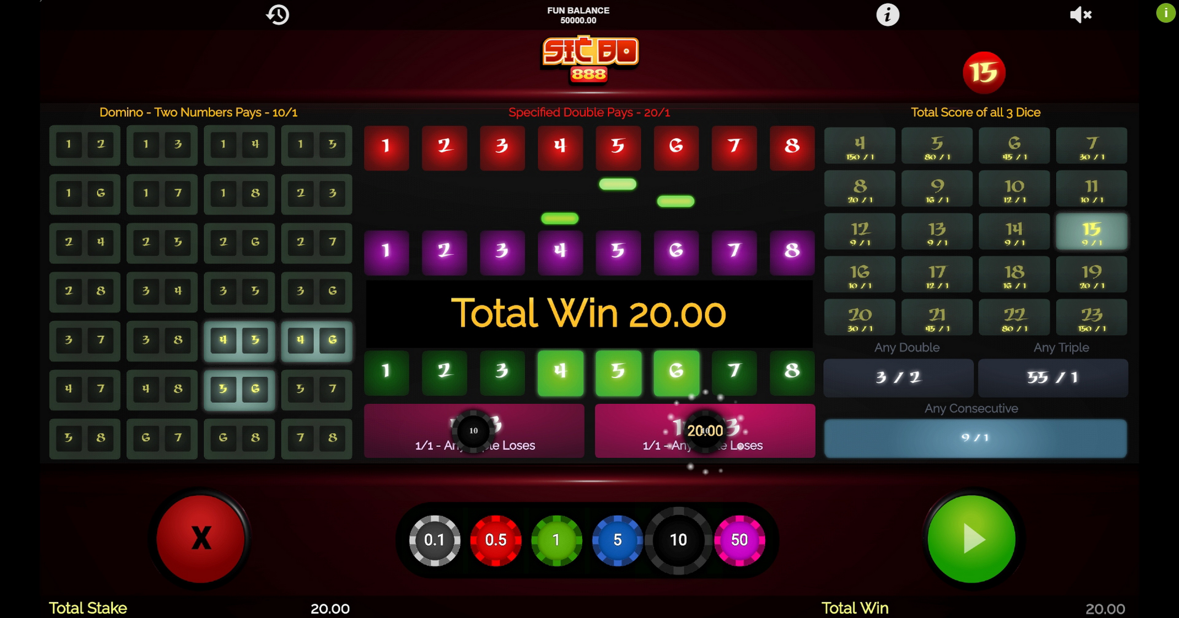 Win Money in Sic bo 888 Free Slot Game by 1x2 Gaming