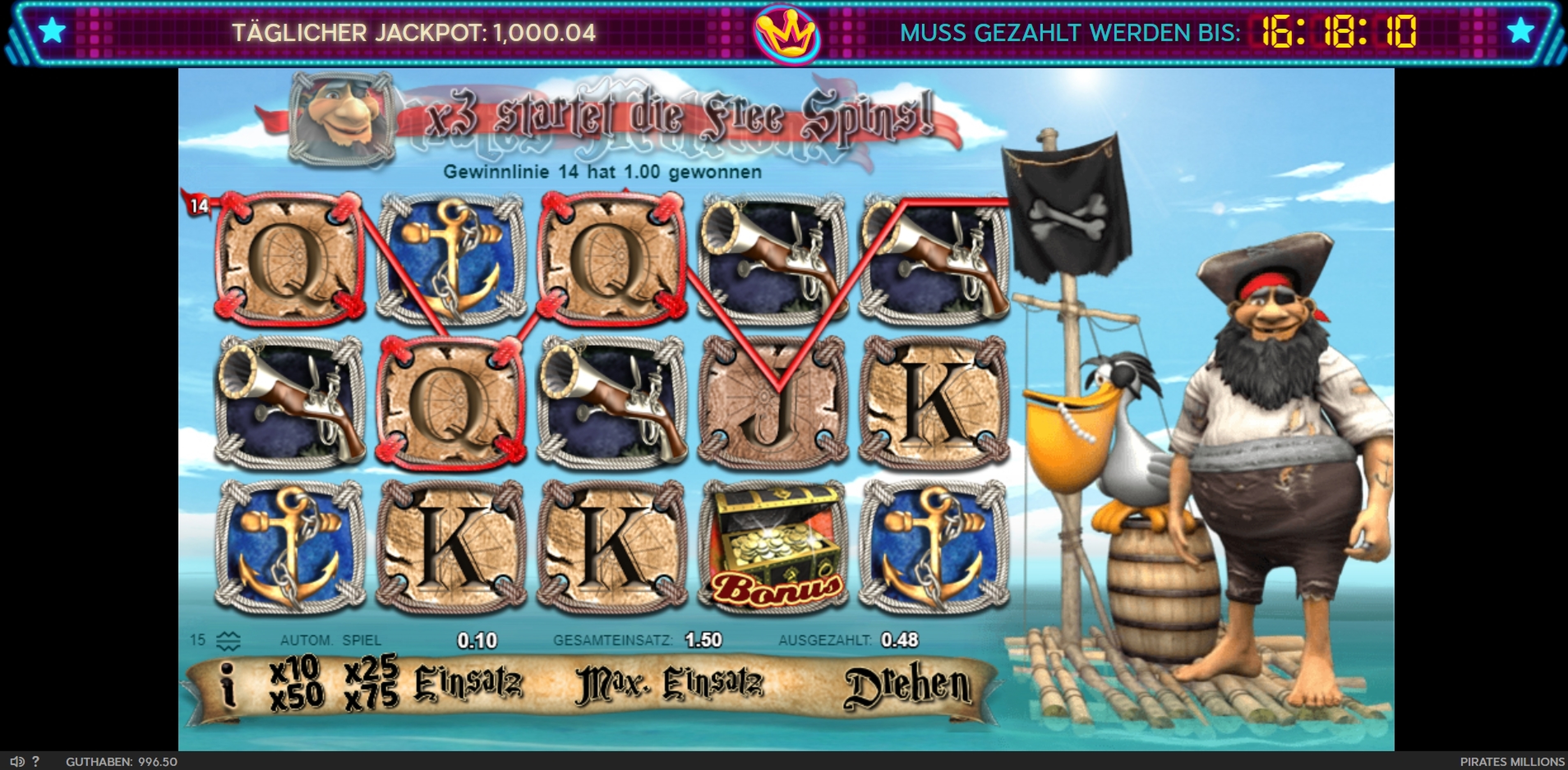Win Money in Pirates Millions Free Slot Game by 888 Gaming