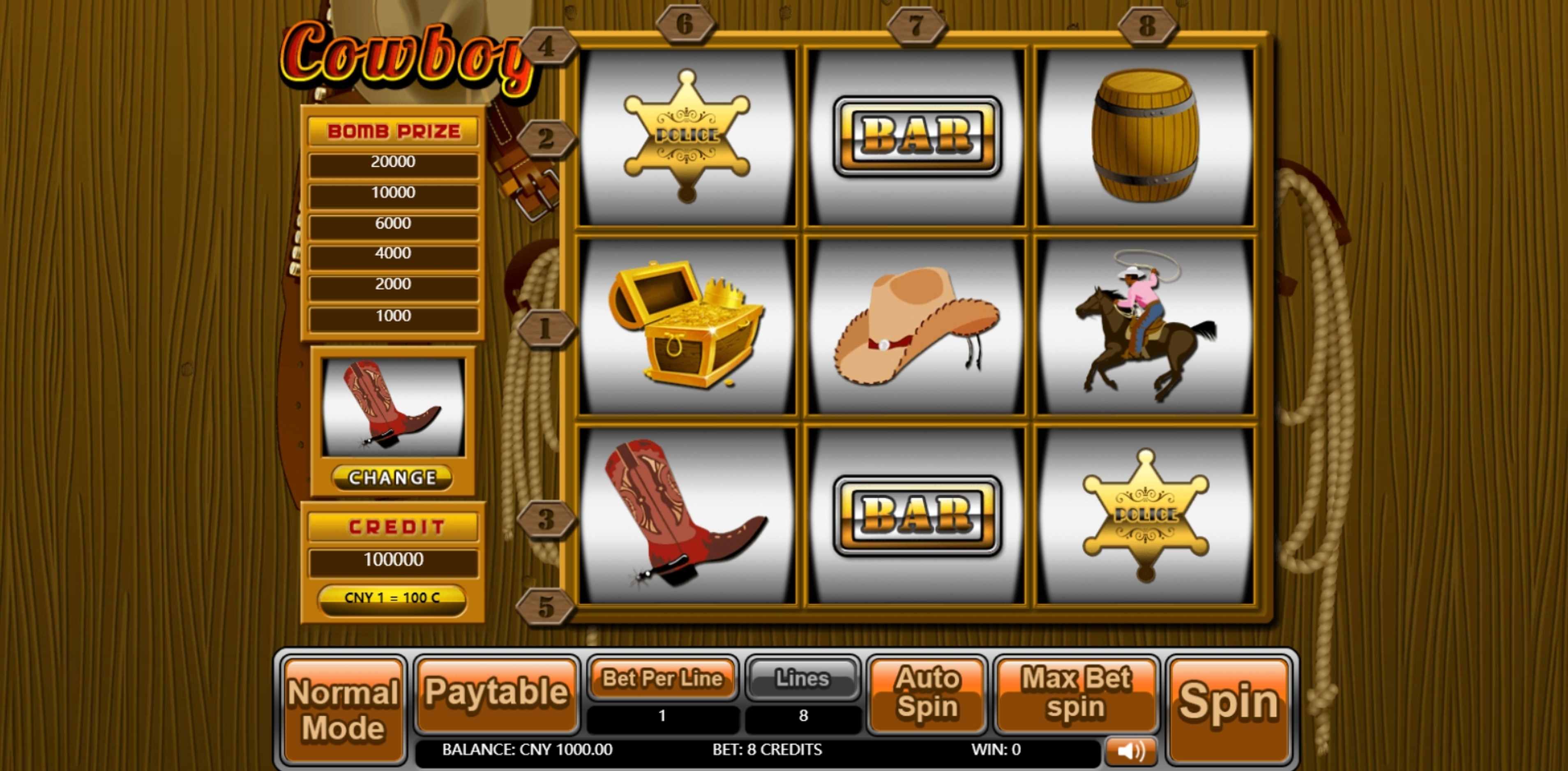 Reels in Cowboy Slot Game by Aiwin Games