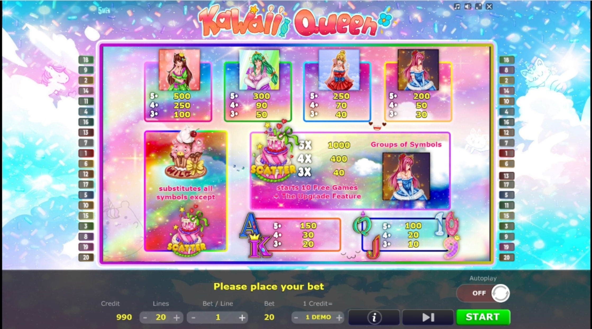Info of Kawaii Queen Slot Game by Five Men Games