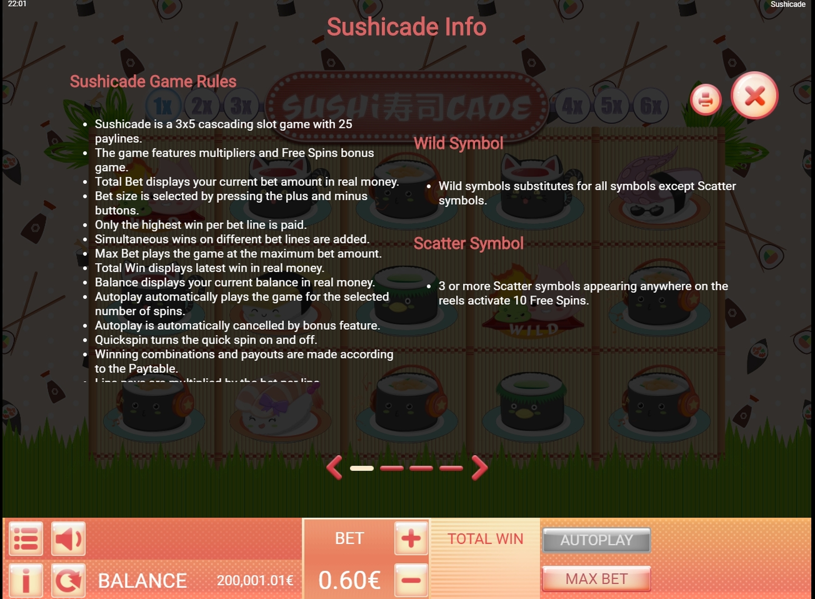 Info of Sushicade Slot Game by Gamatron