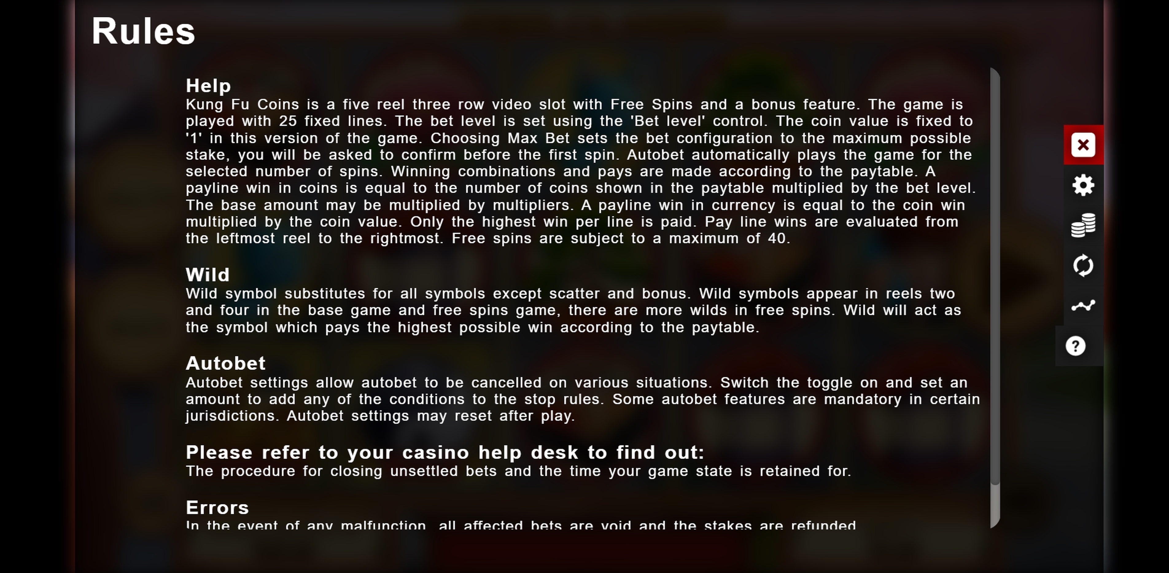 Info of Kung Fu Coins Slot Game by Magma