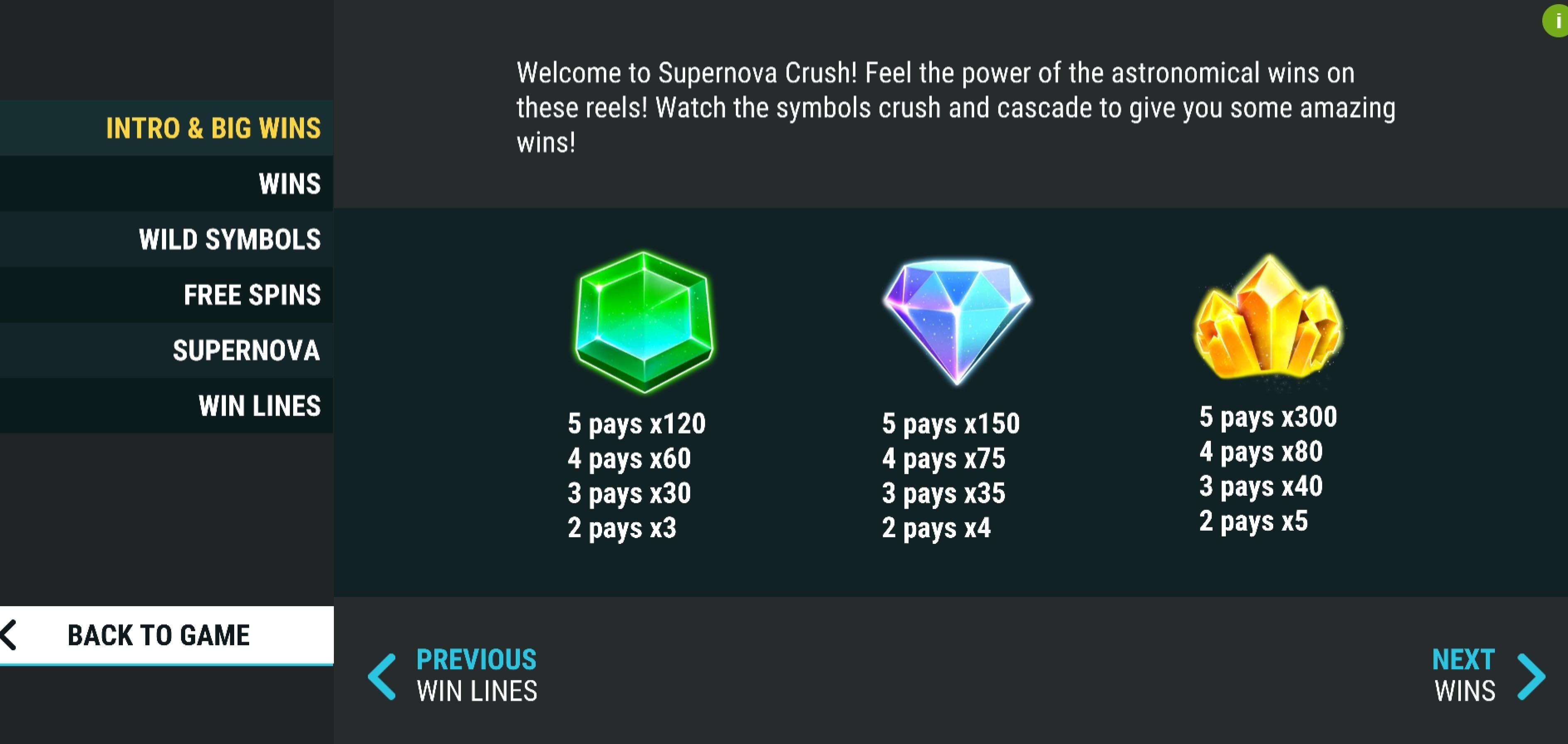 Info of Supernova Crush Slot Game by Slot Factory