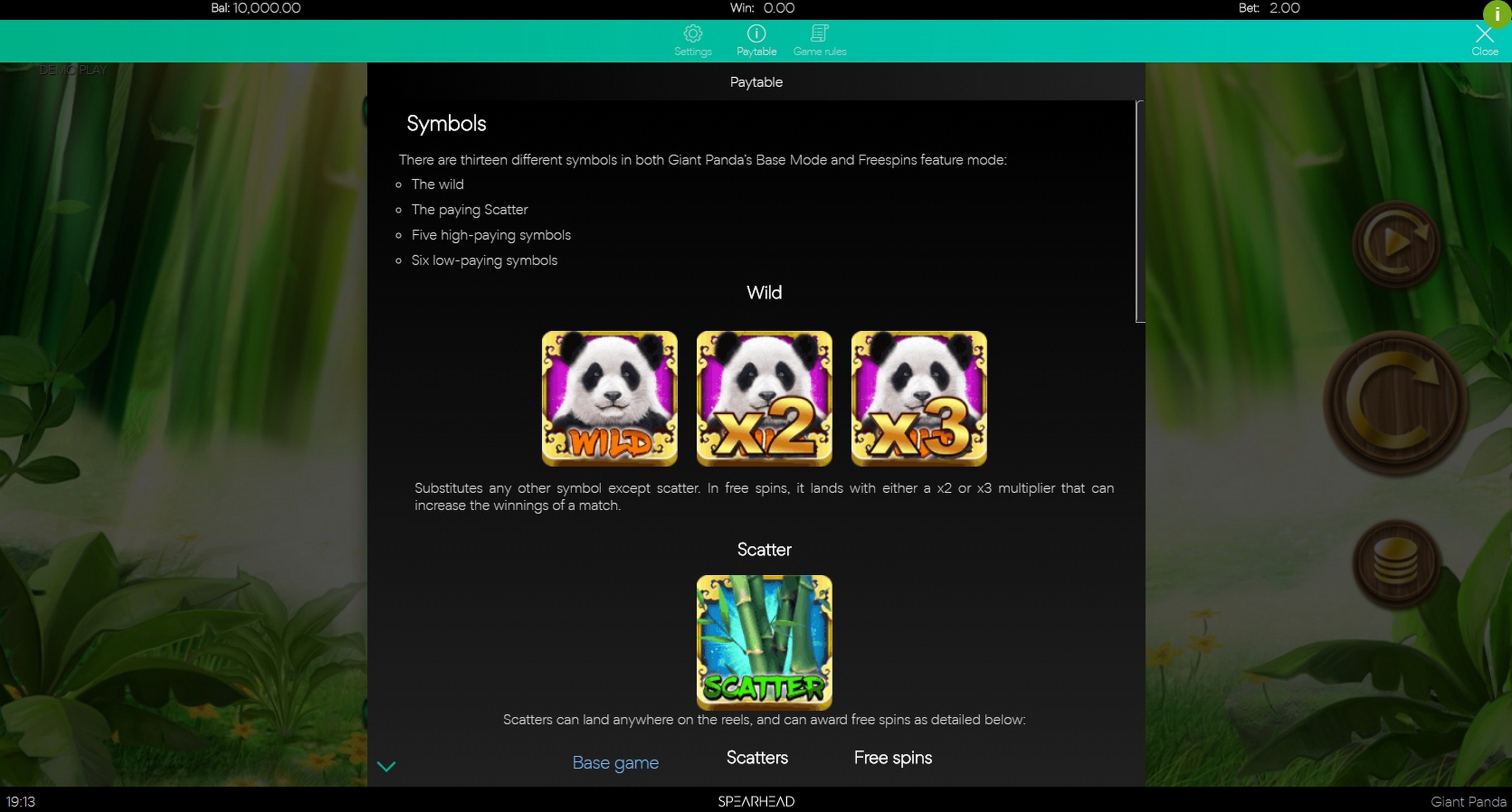 Info of Giant Panda Slot Game by Spearhead Studios