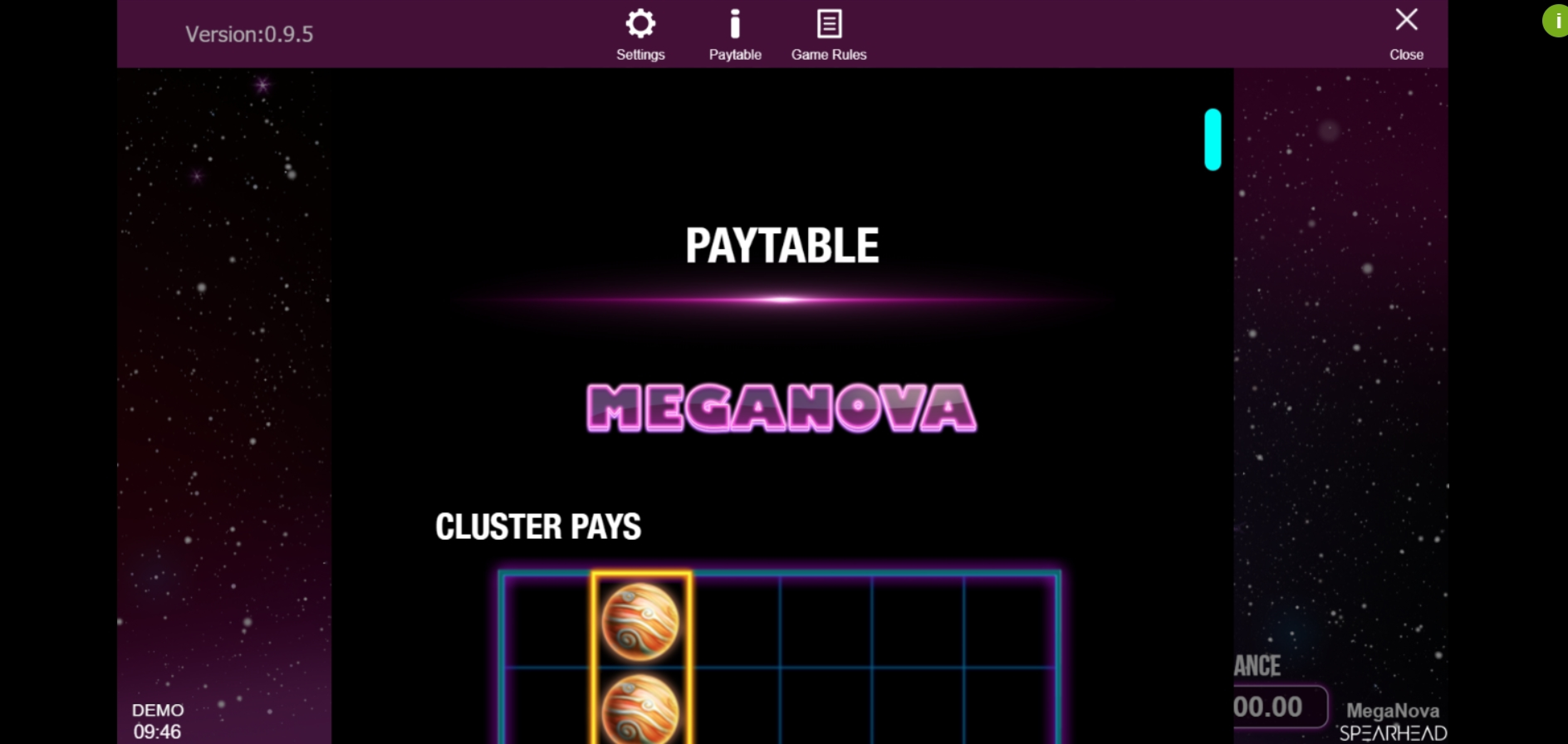 Info of Meganova Slot Game by Spearhead Studios
