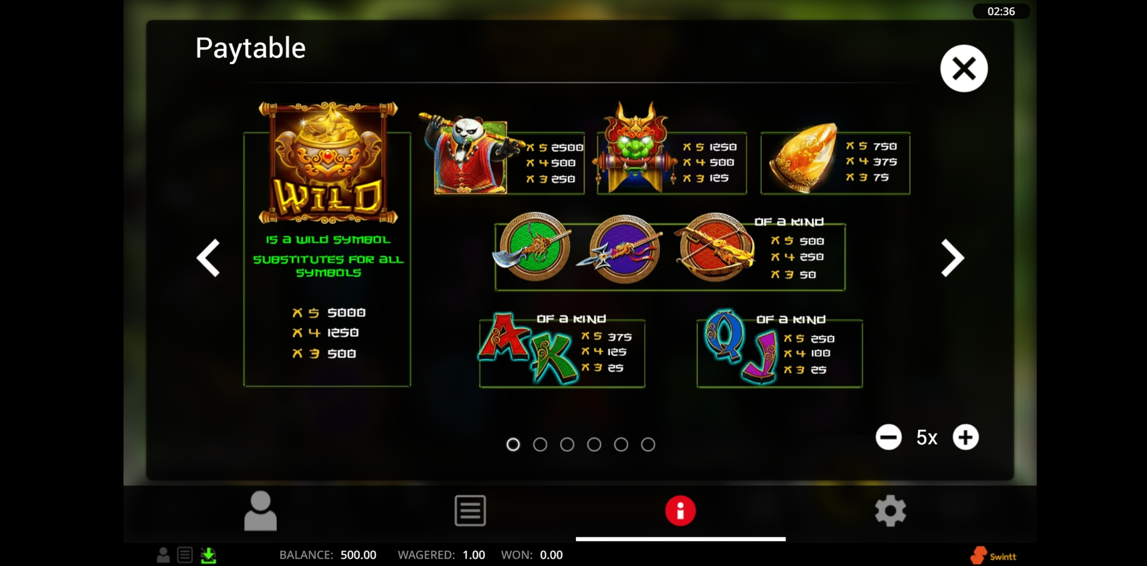 Info of Panda Warrior Slot Game by Swintt