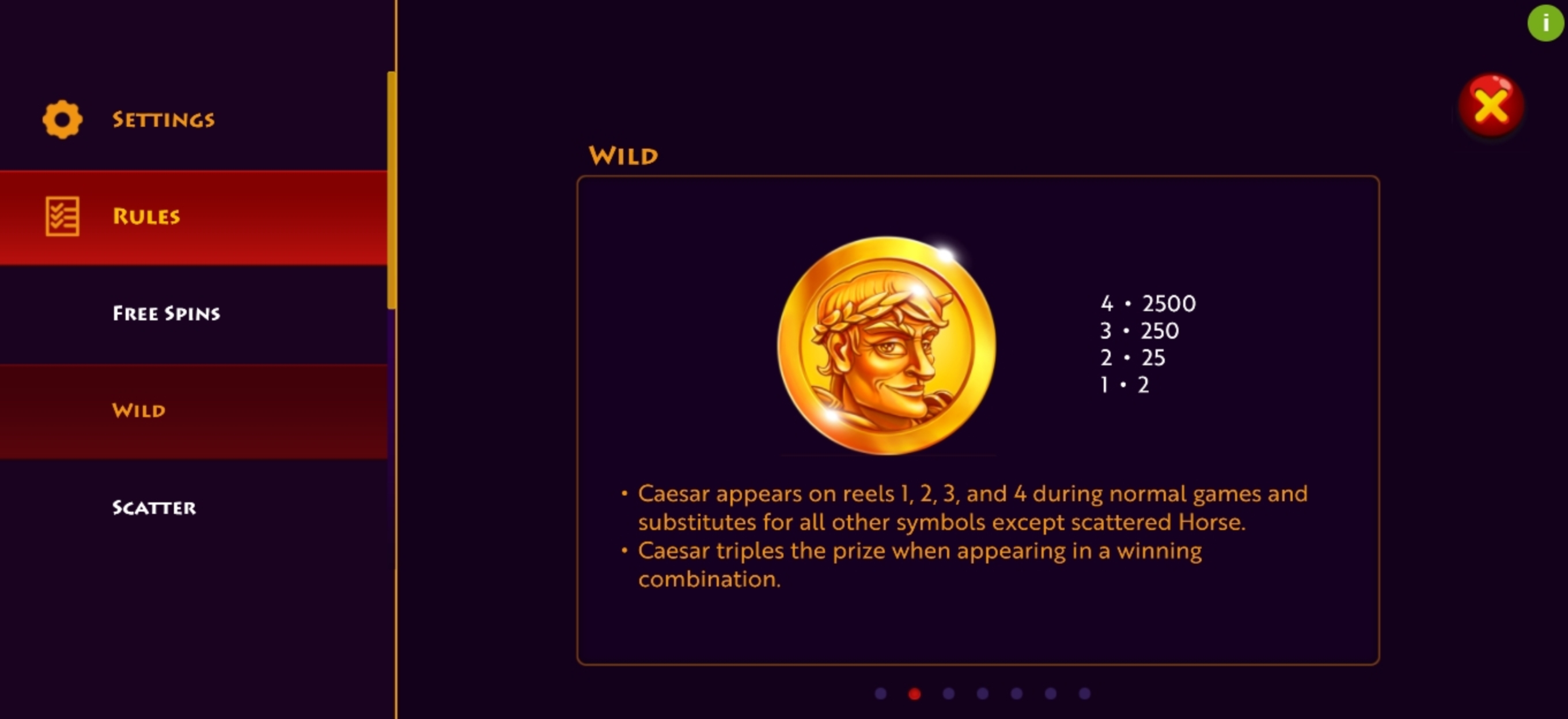 Info of Caesar's Conquest Slot Game by Woohoo