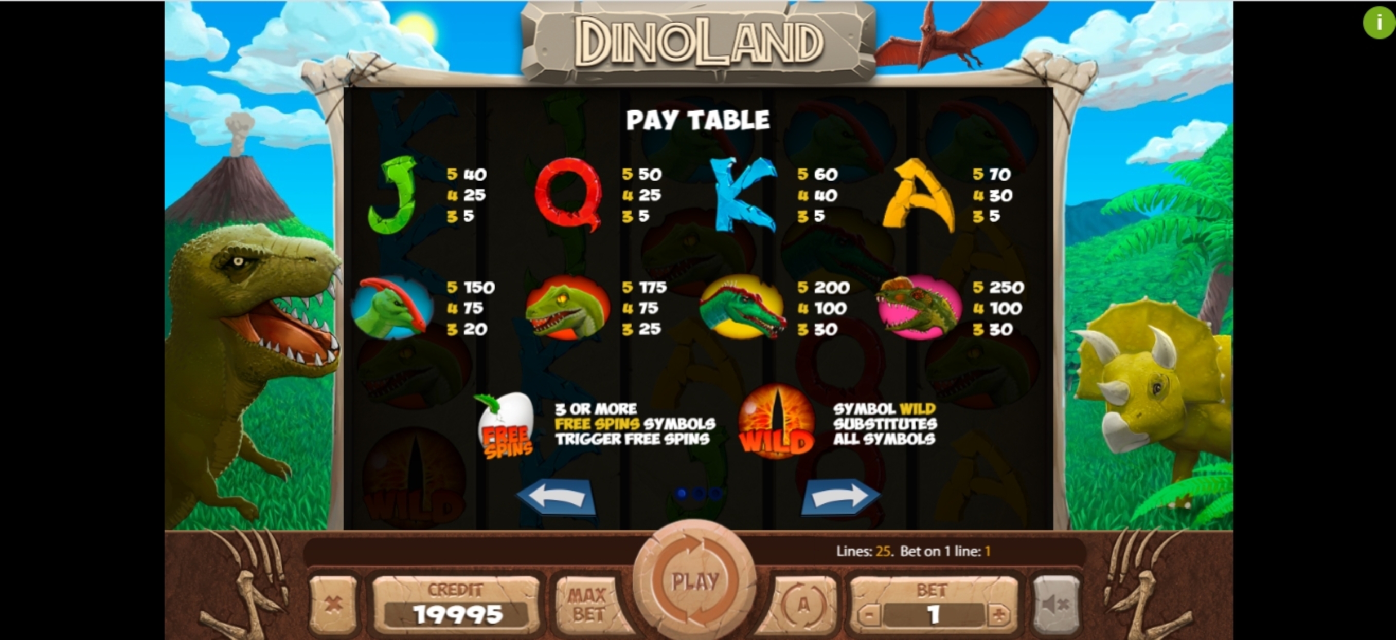 Info of Dinoland Slot Game by X Card