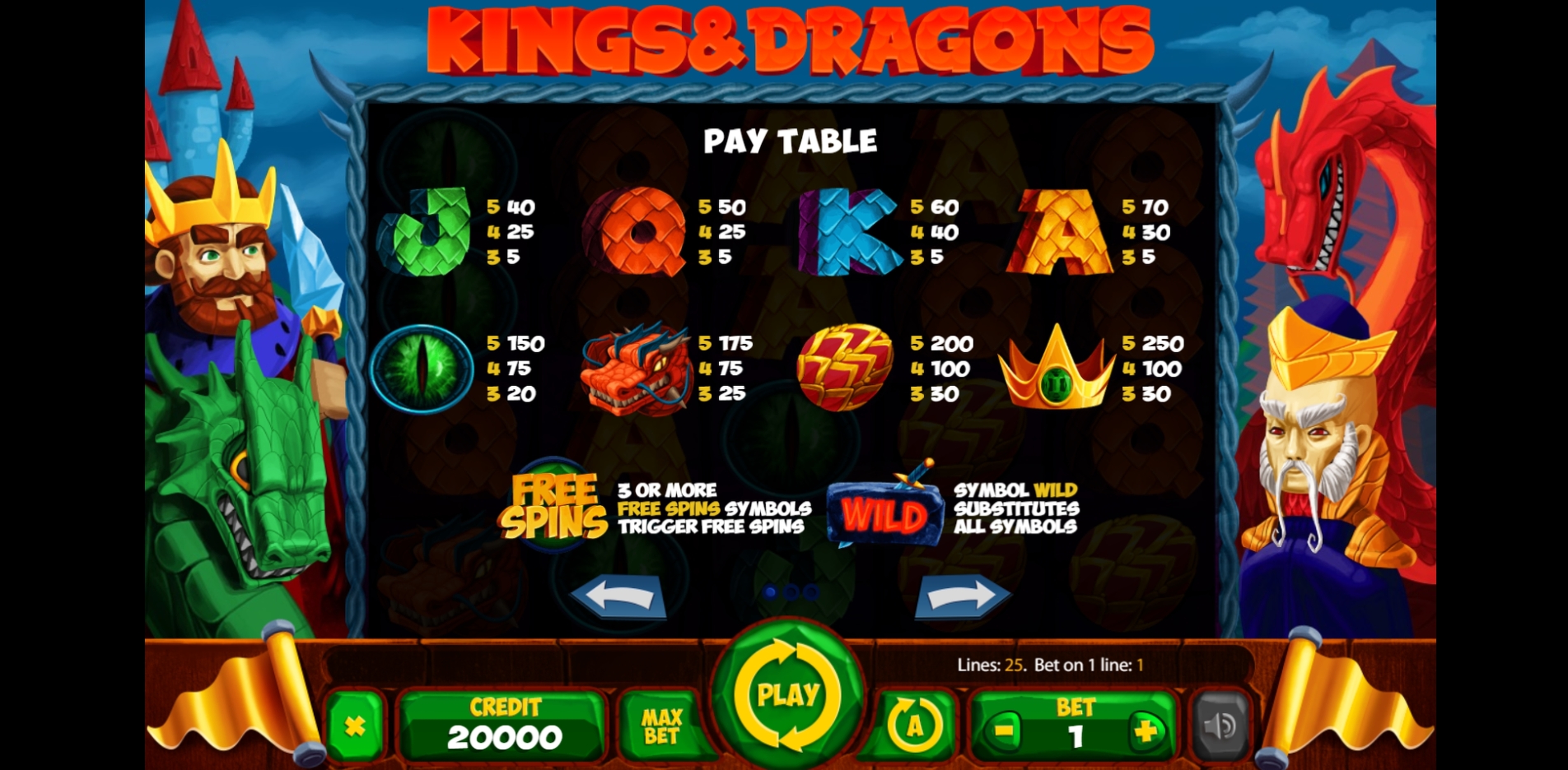 Info of Kings And Dragons Slot Game by X Card