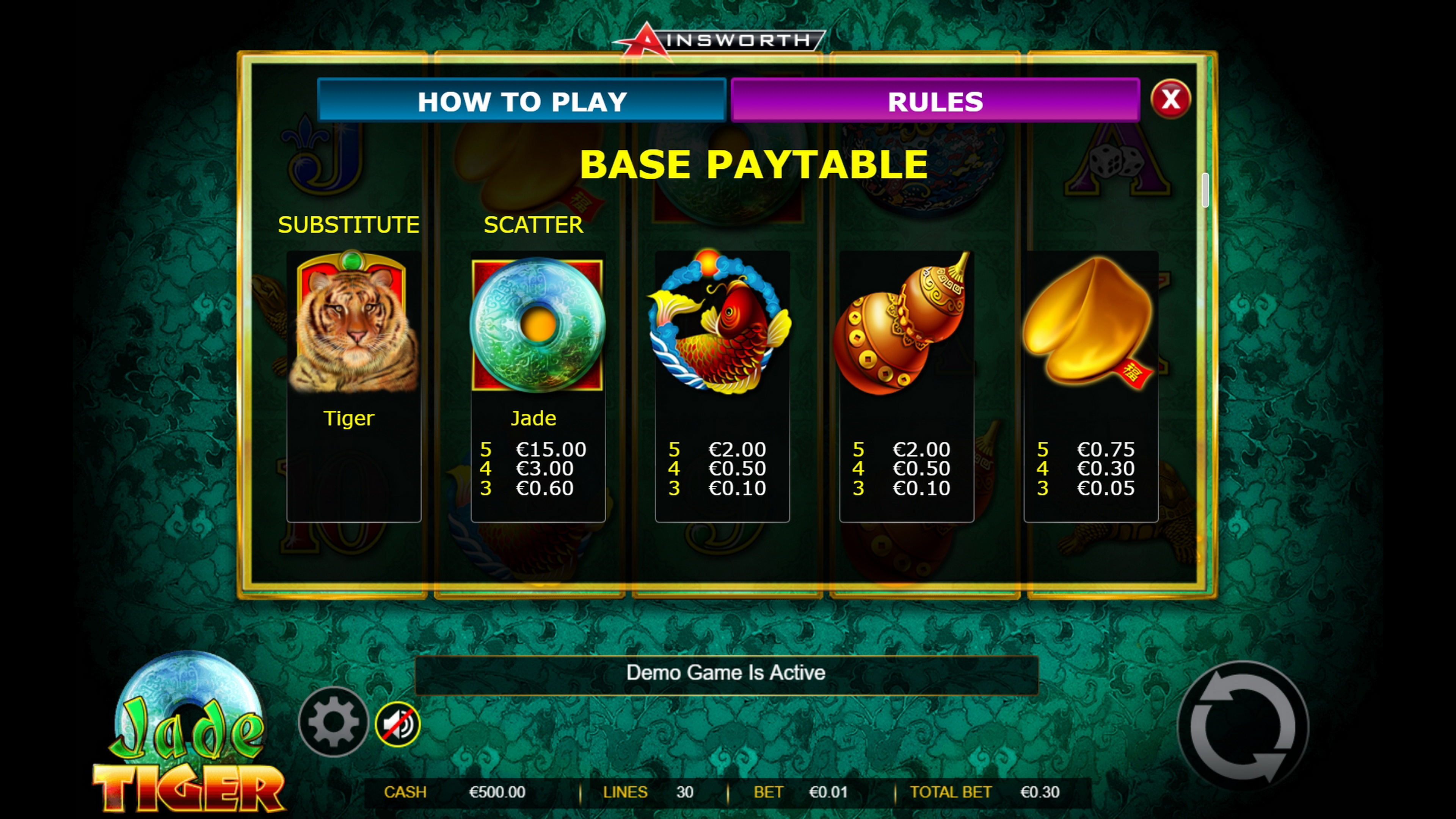 Info of Jade Tiger Slot Game by Ainsworth Gaming Technology