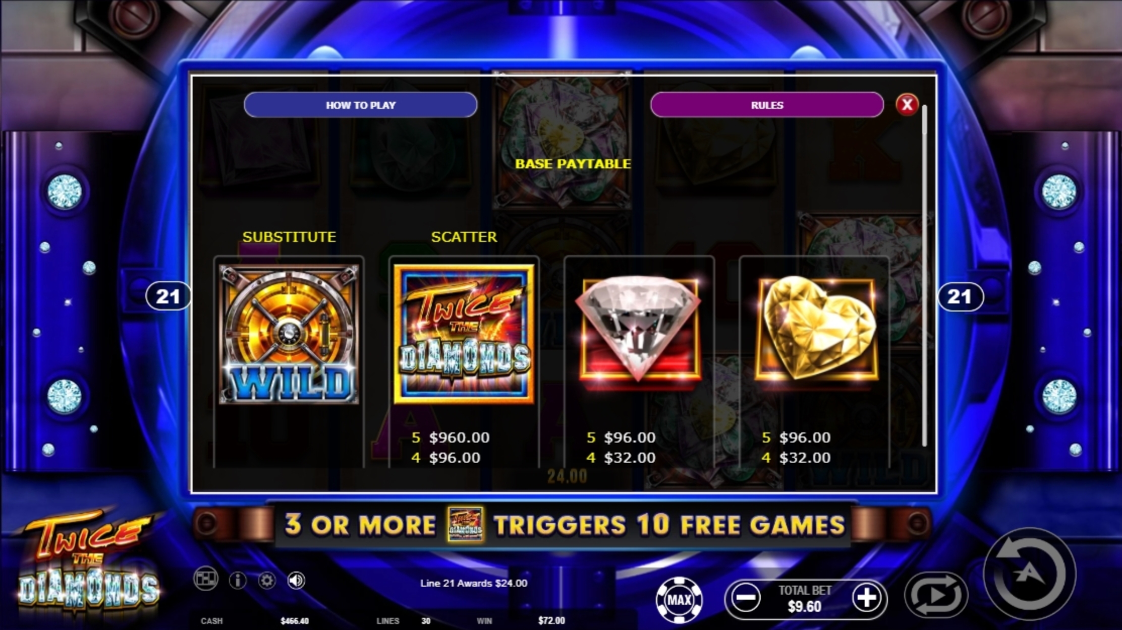 Info of Twice the Diamonds Slot Game by Ainsworth Gaming Technology