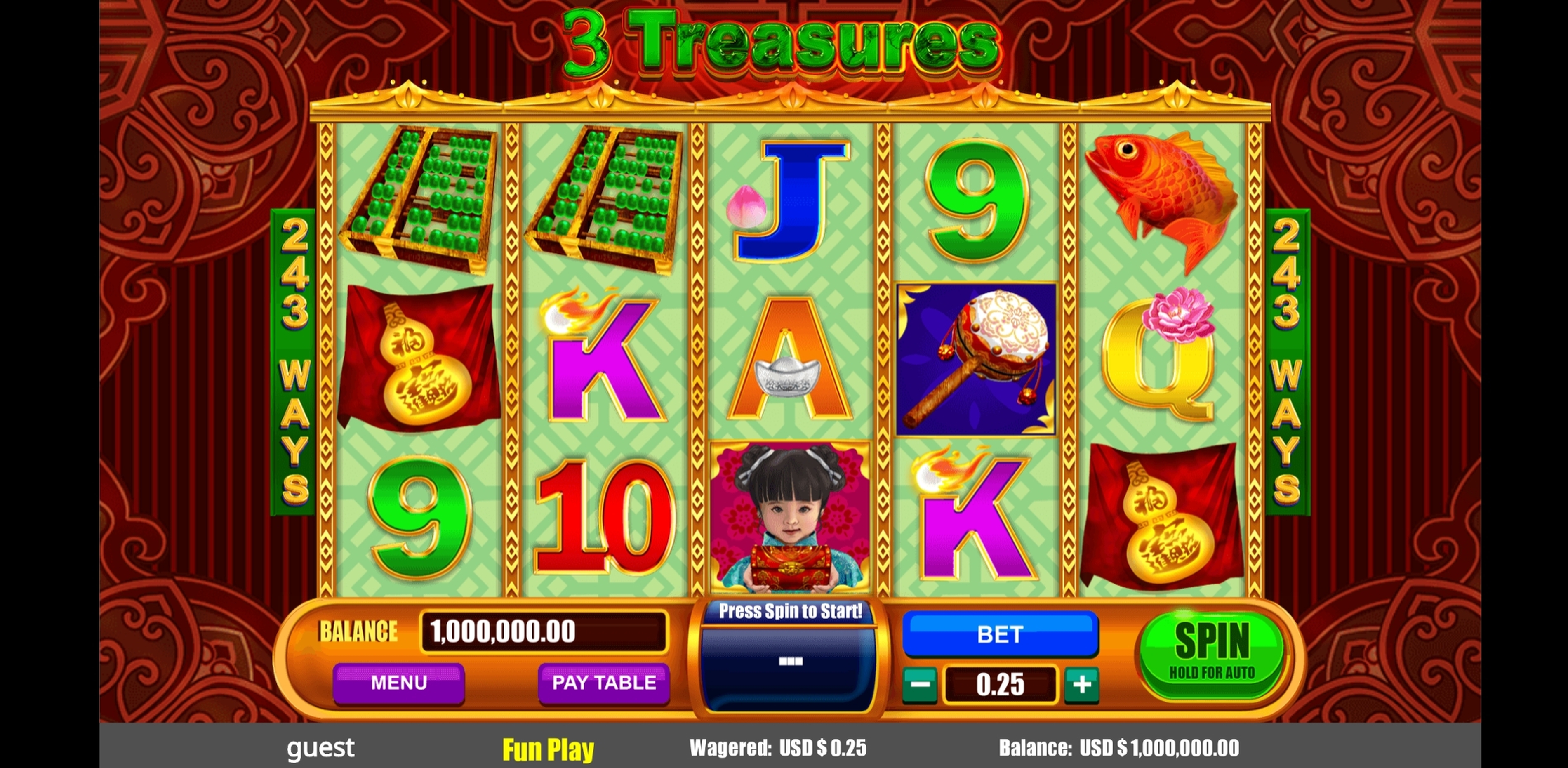 Reels in 3 Treasures Slot Game by August Gaming