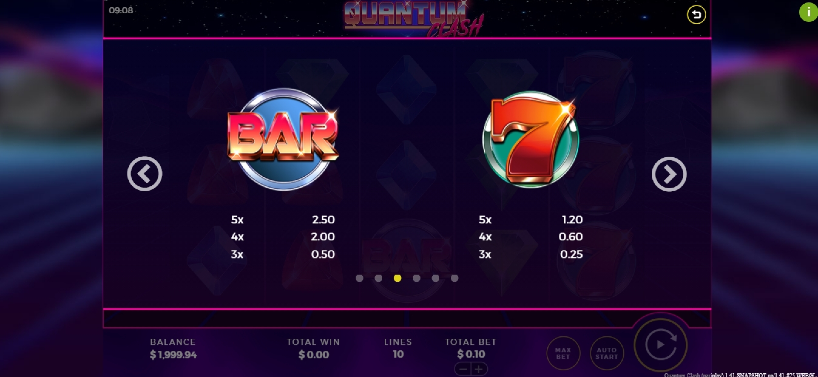 Info of Quantum Clash Slot Game by Bally Wulff