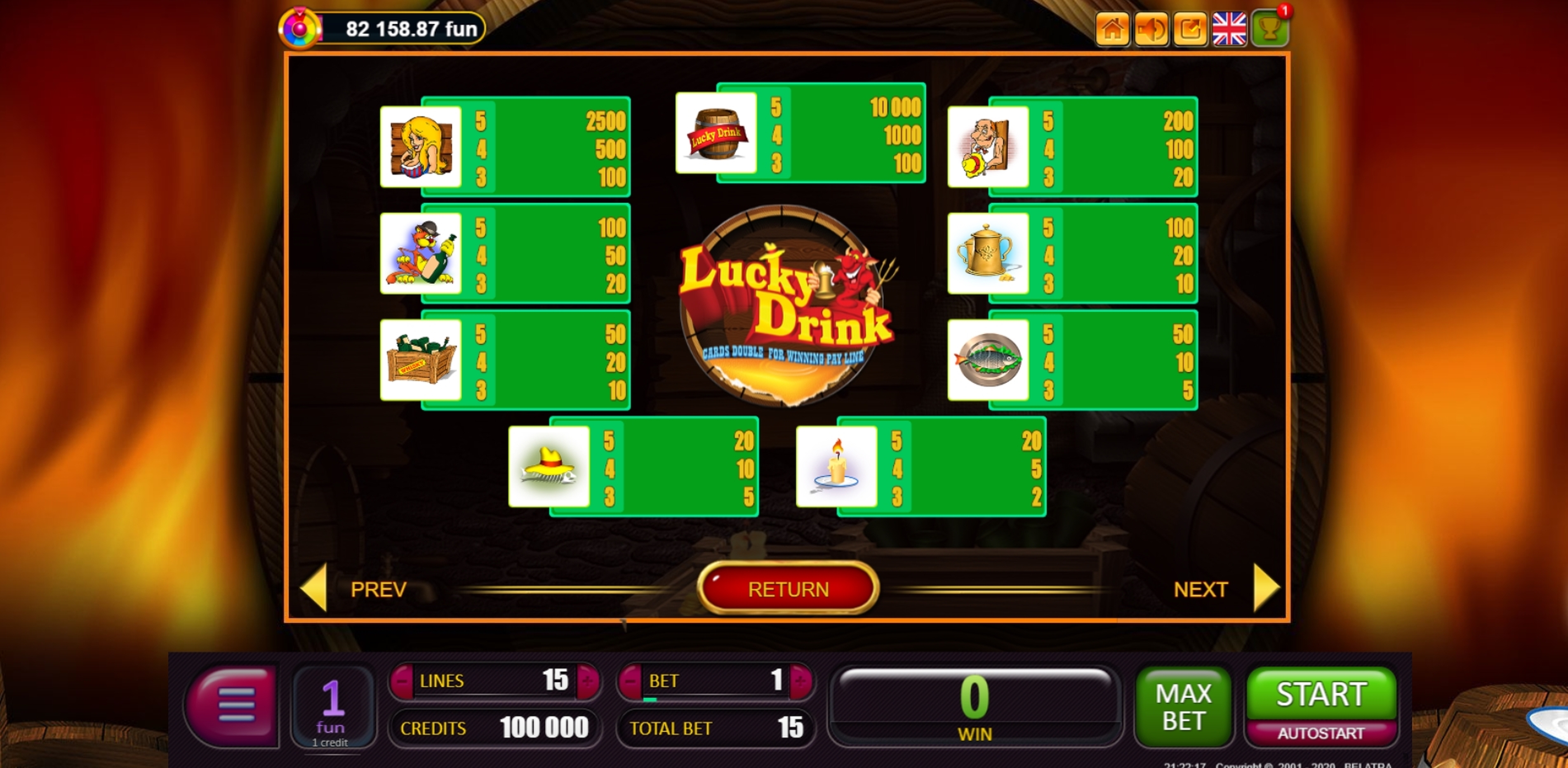Info of Lucky Drink Slot Game by Belatra Games
