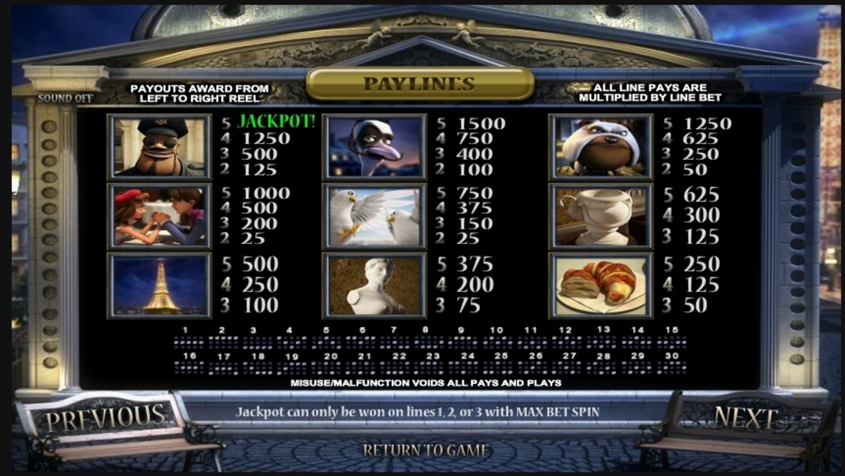 Info of A Night in Paris JP Slot Game by Betsoft