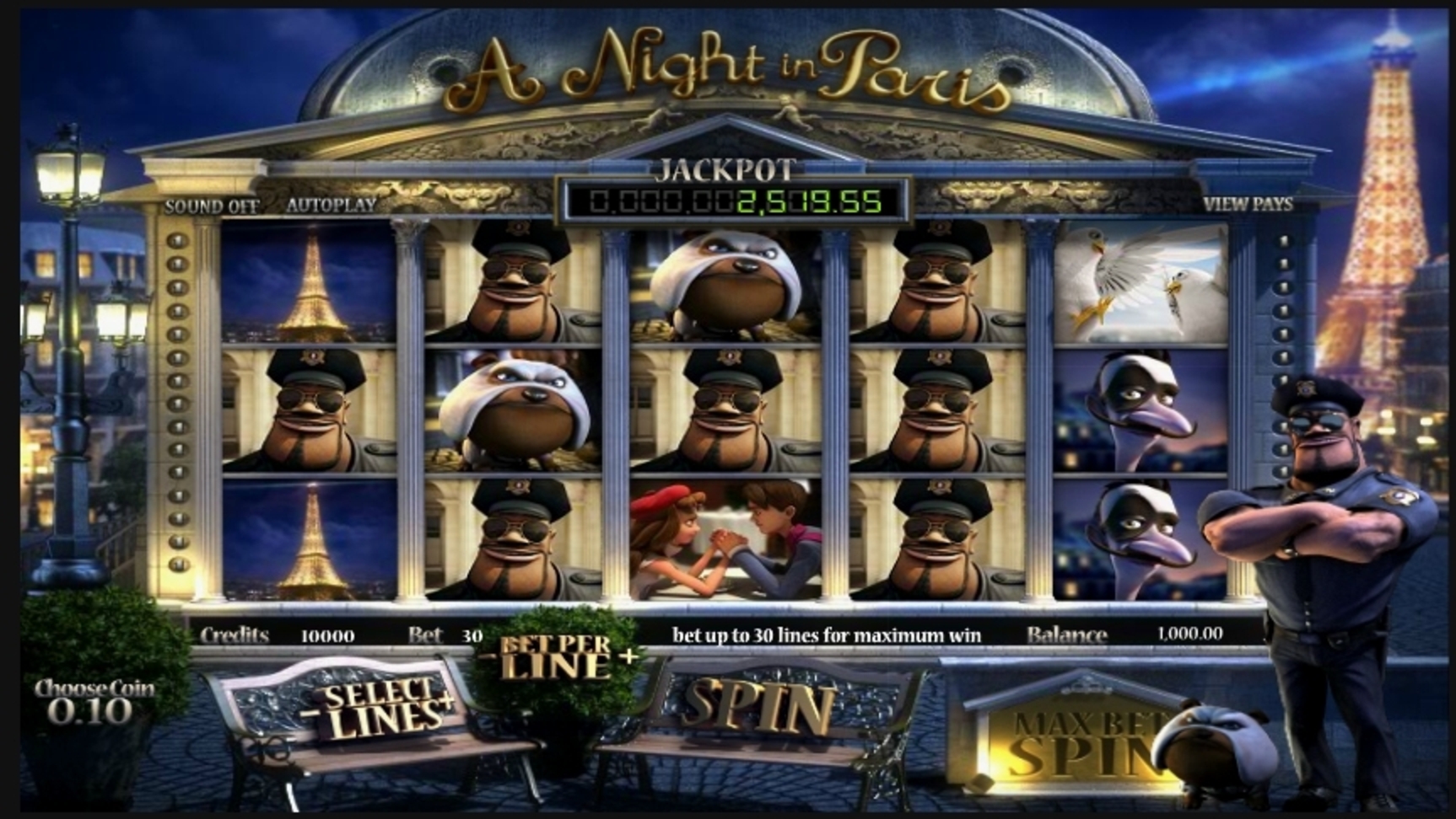 Reels in A Night in Paris JP Slot Game by Betsoft