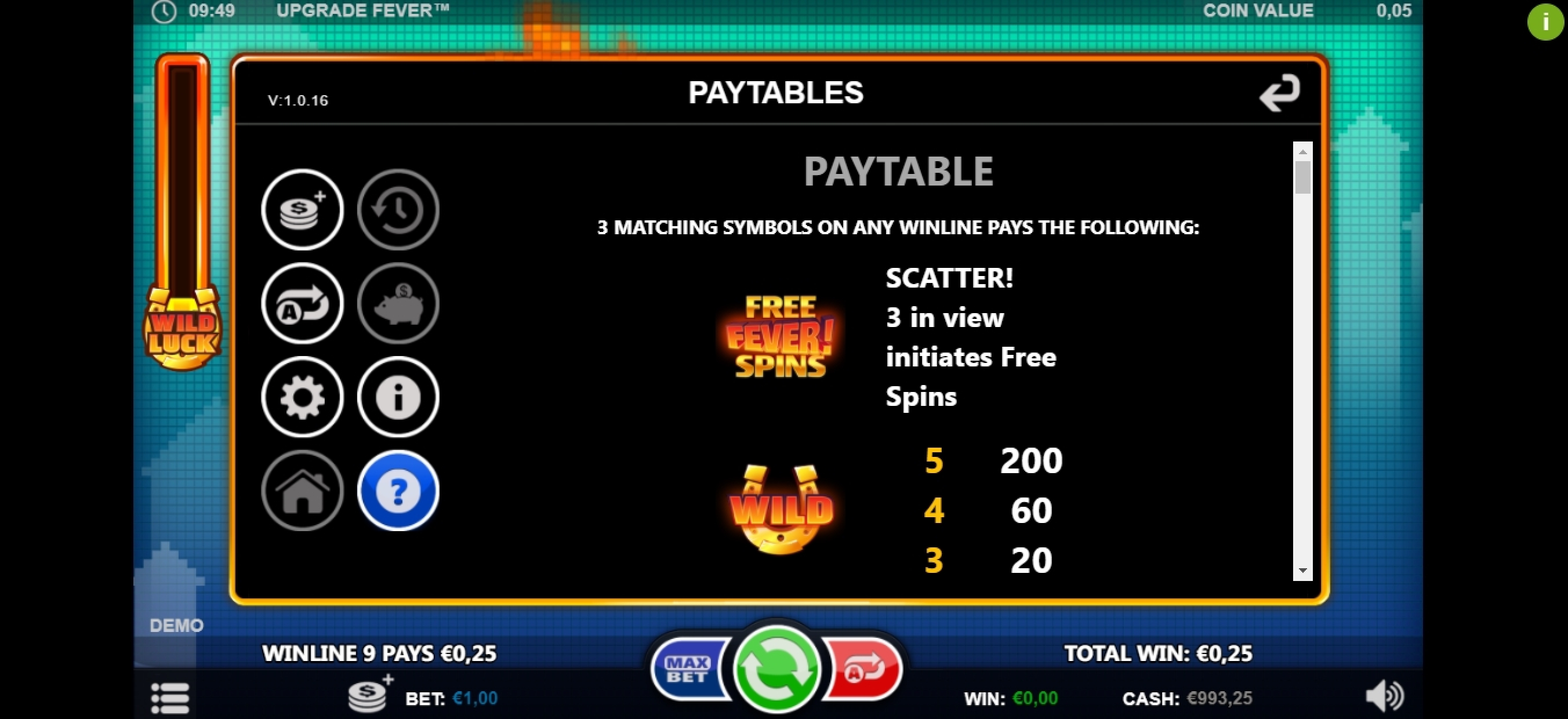 Info of Upgrade Fever Slot Game by Betsson Group