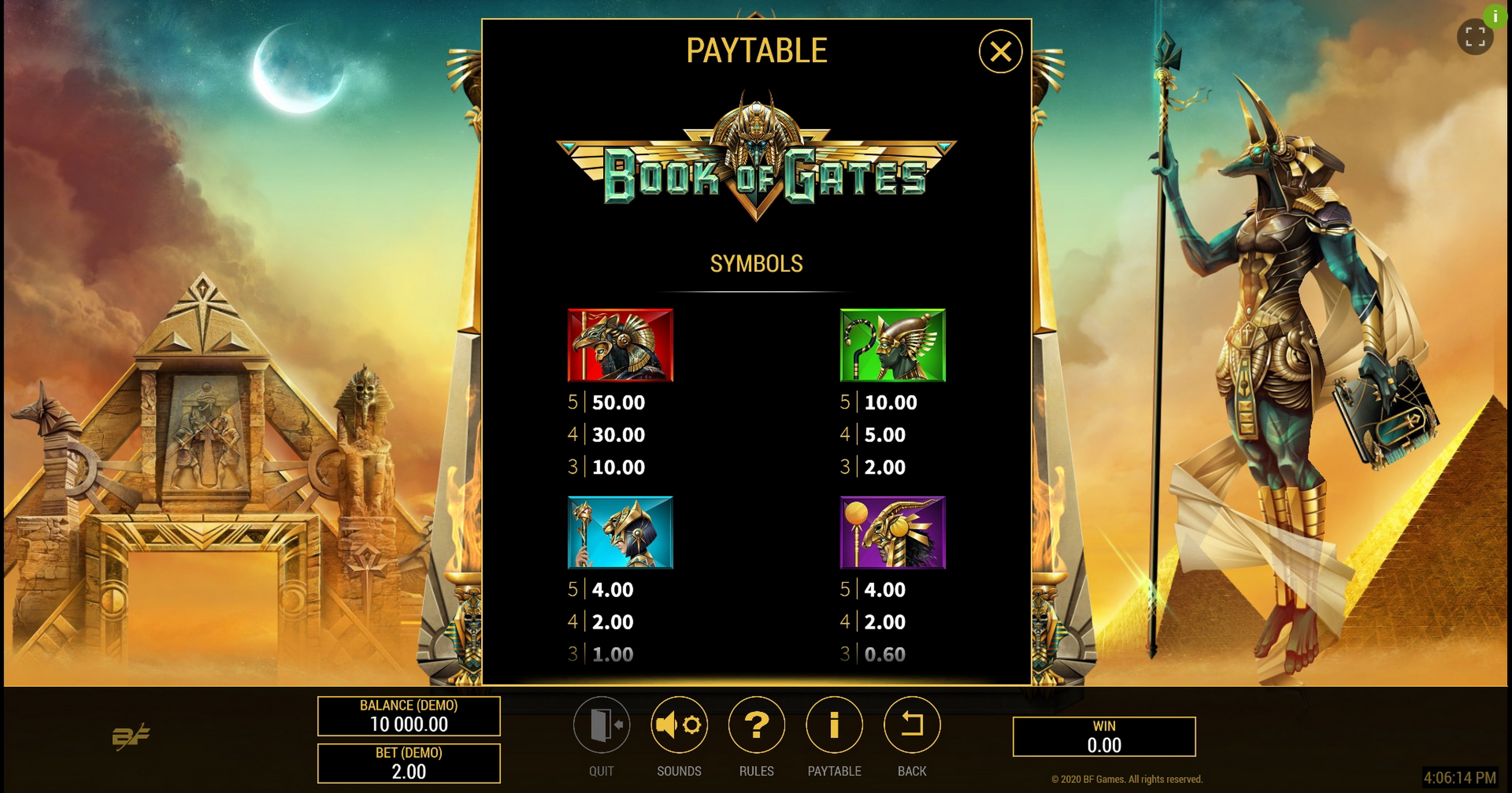 Info of Book of Gates Slot Game by BF Games