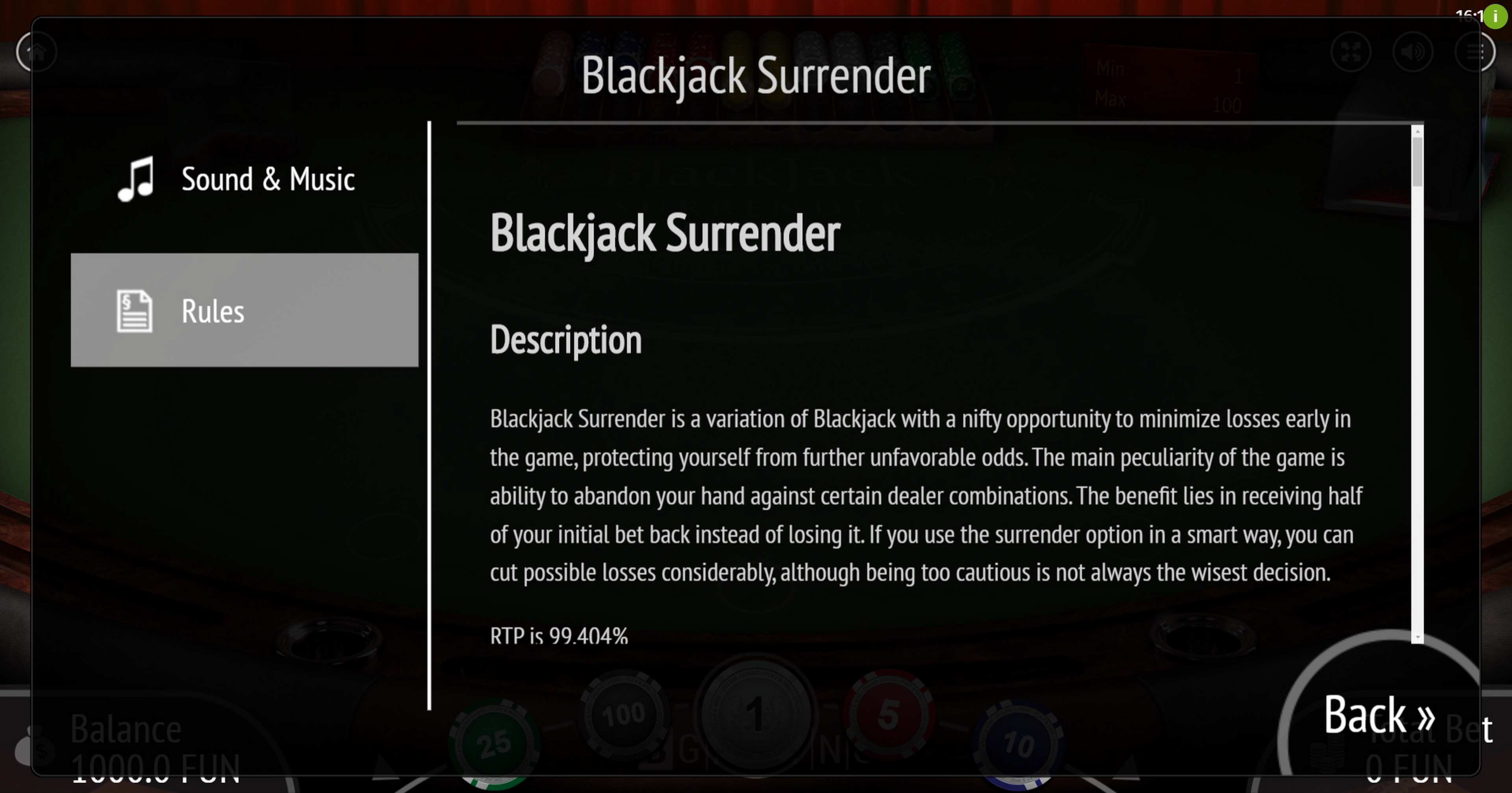 Info of Blackjack Surrender Slot Game by BGAMING