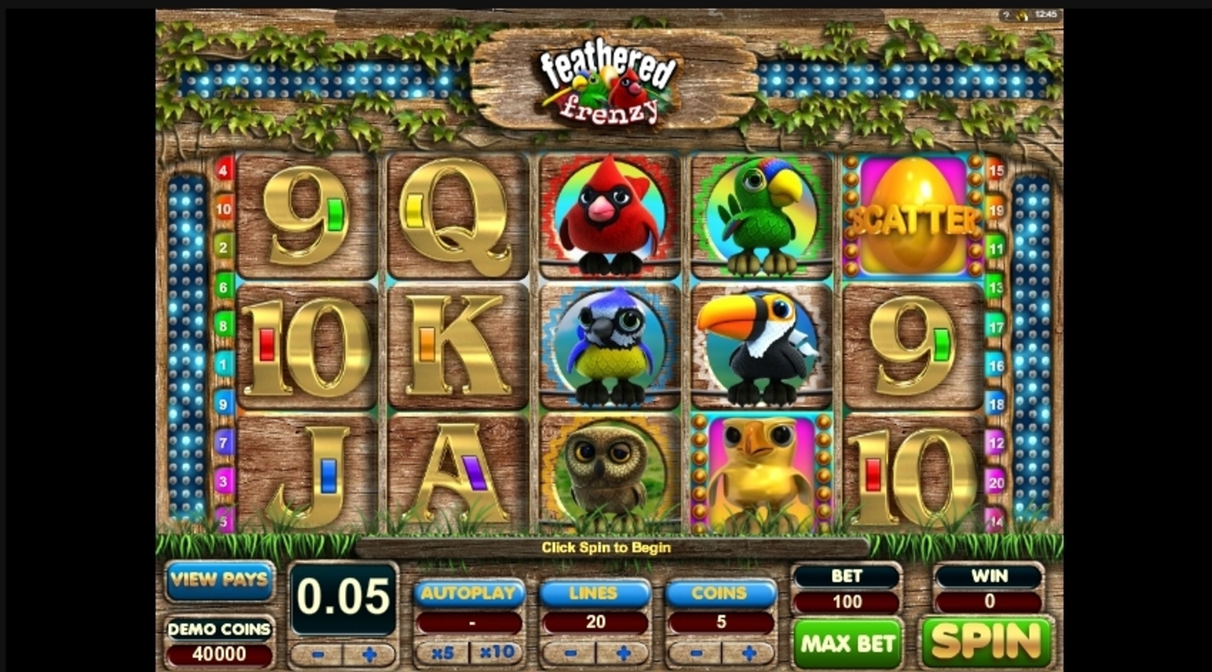 Reels in Feathered Frenzy Slot Game by Big Time Gaming
