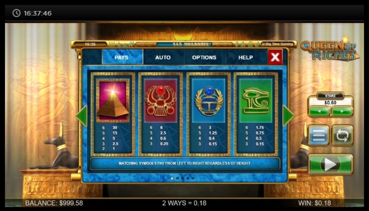 Info of Queen of Riches Slot Game by Big Time Gaming