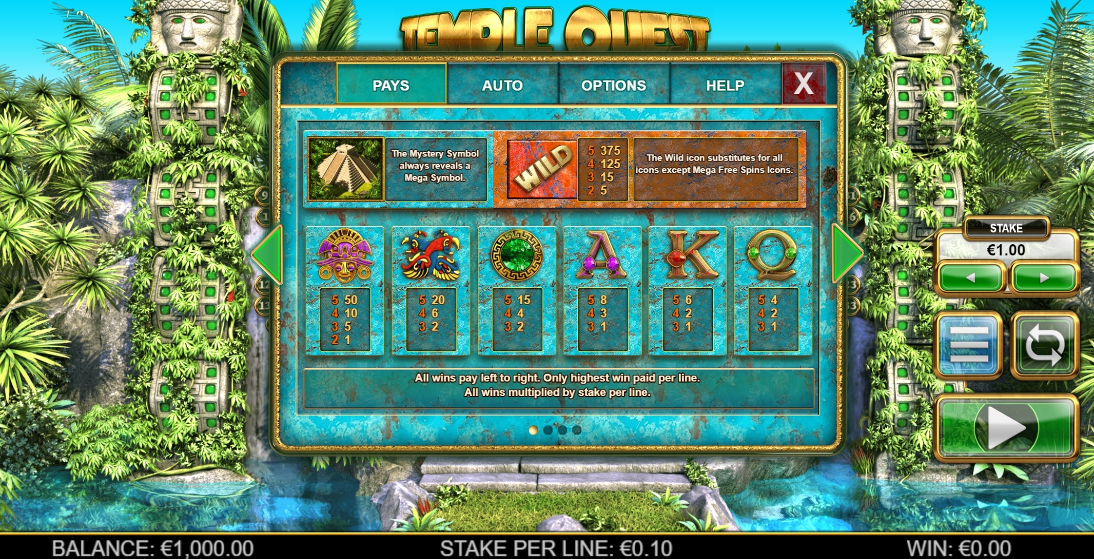 Info of Temple Quest Spinfinity Slot Game by Big Time Gaming