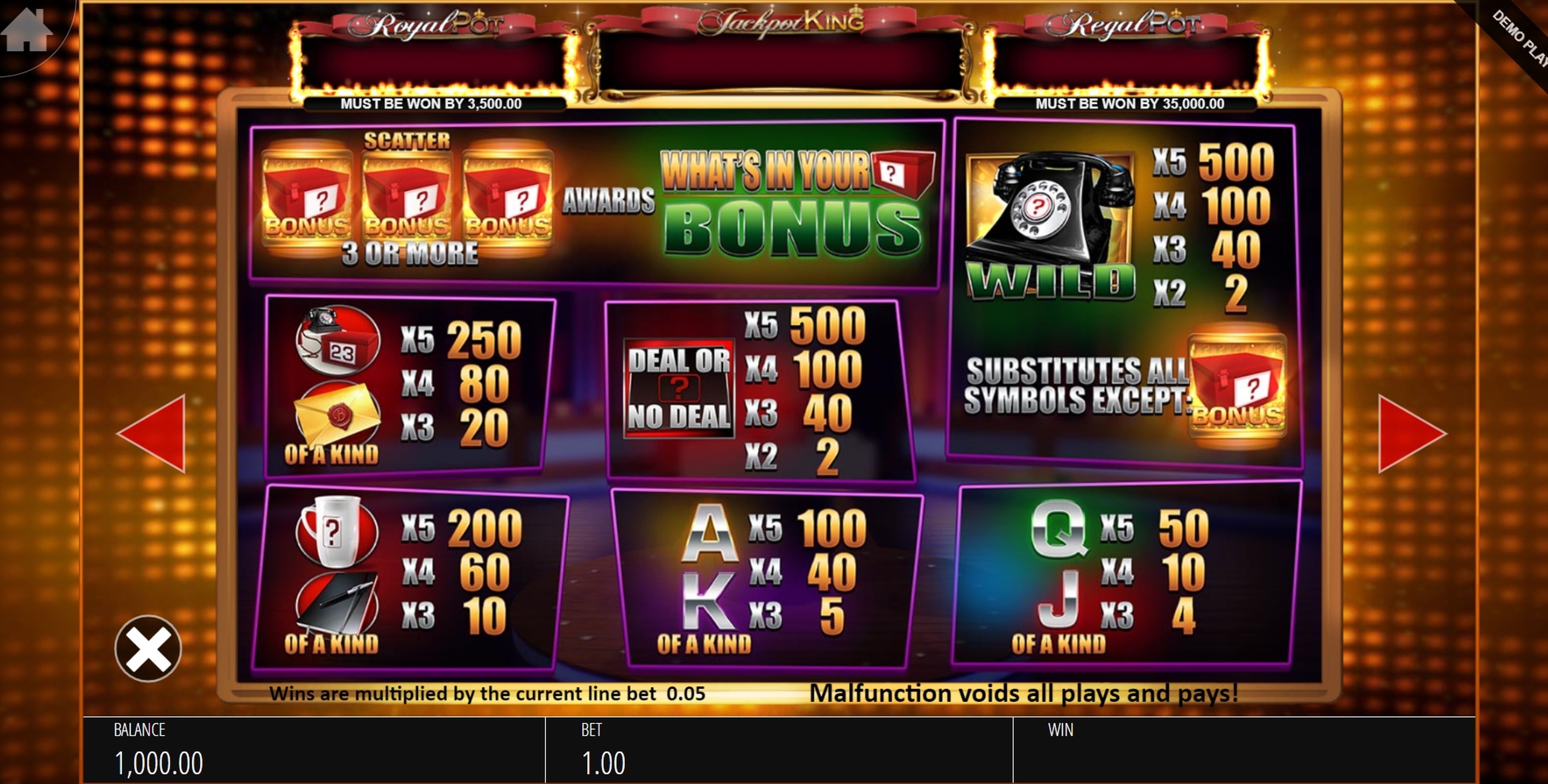 Info of Deal or No Deal: What's In Your Box Slot Game by Blueprint Gaming