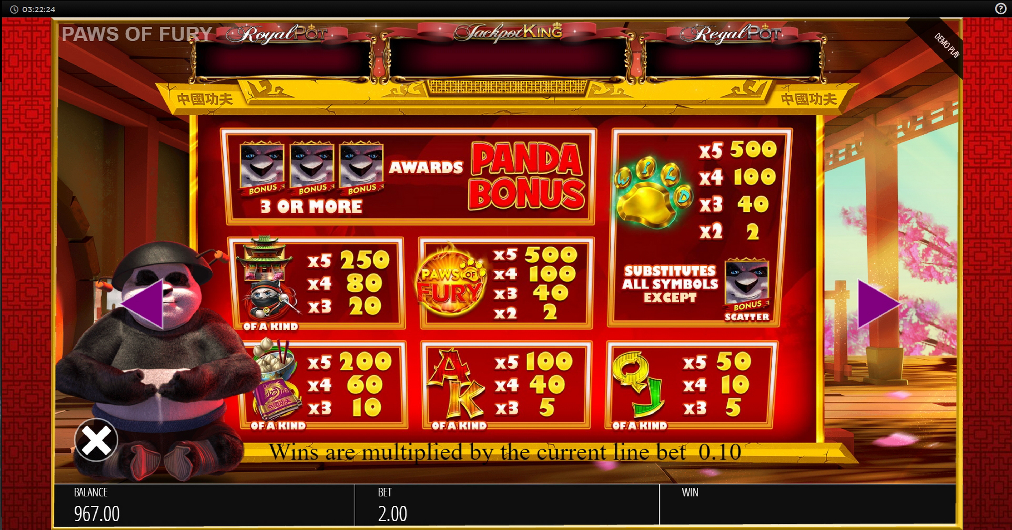 Info of Paws of Fury Slot Game by Blueprint Gaming