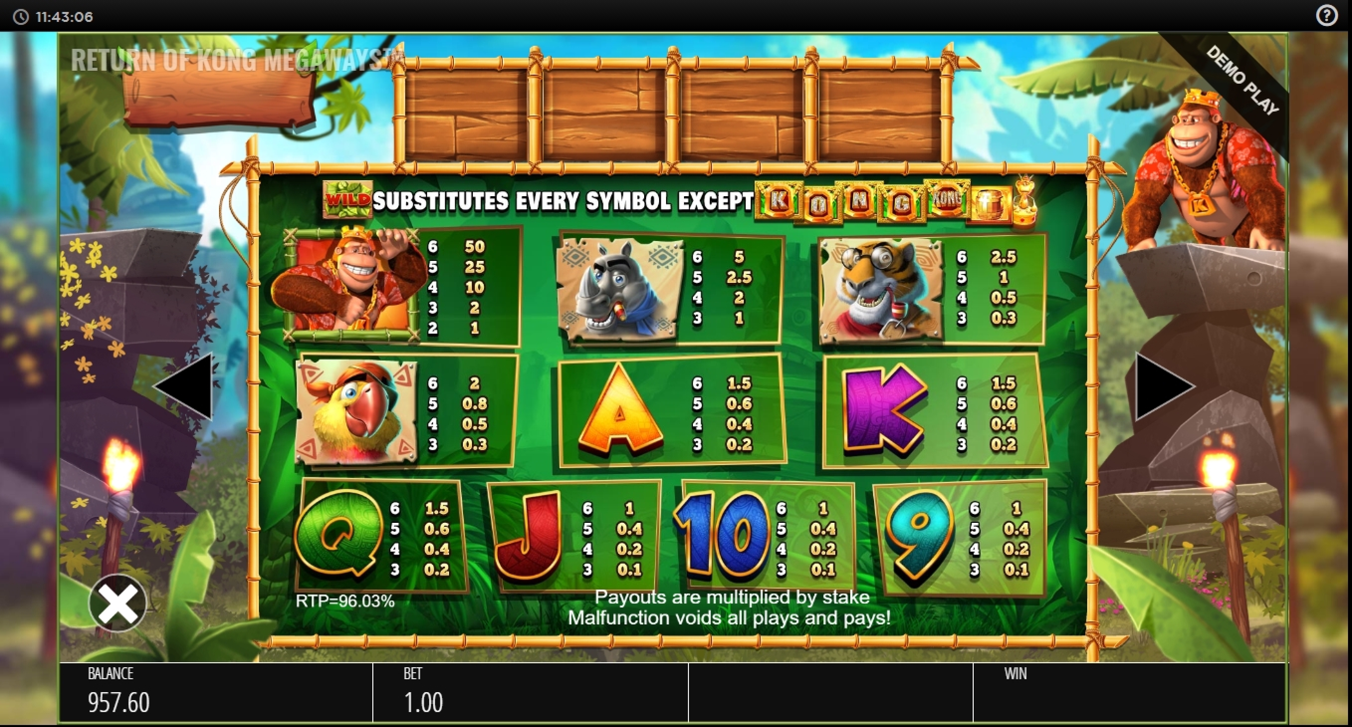 Info of Return of Kong Megaways Slot Game by Blueprint Gaming