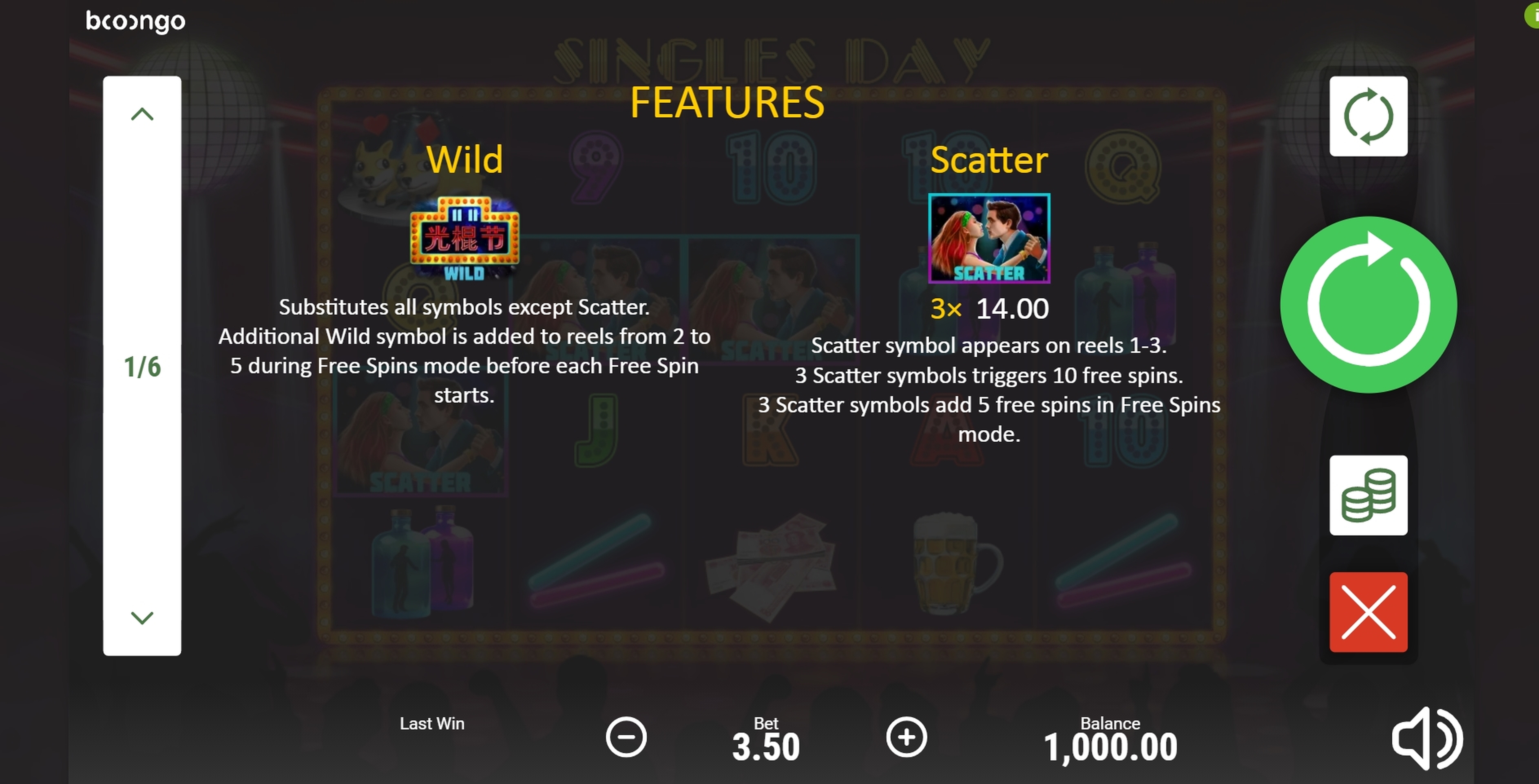 Info of Singles Day Slot Game by Booongo Gaming