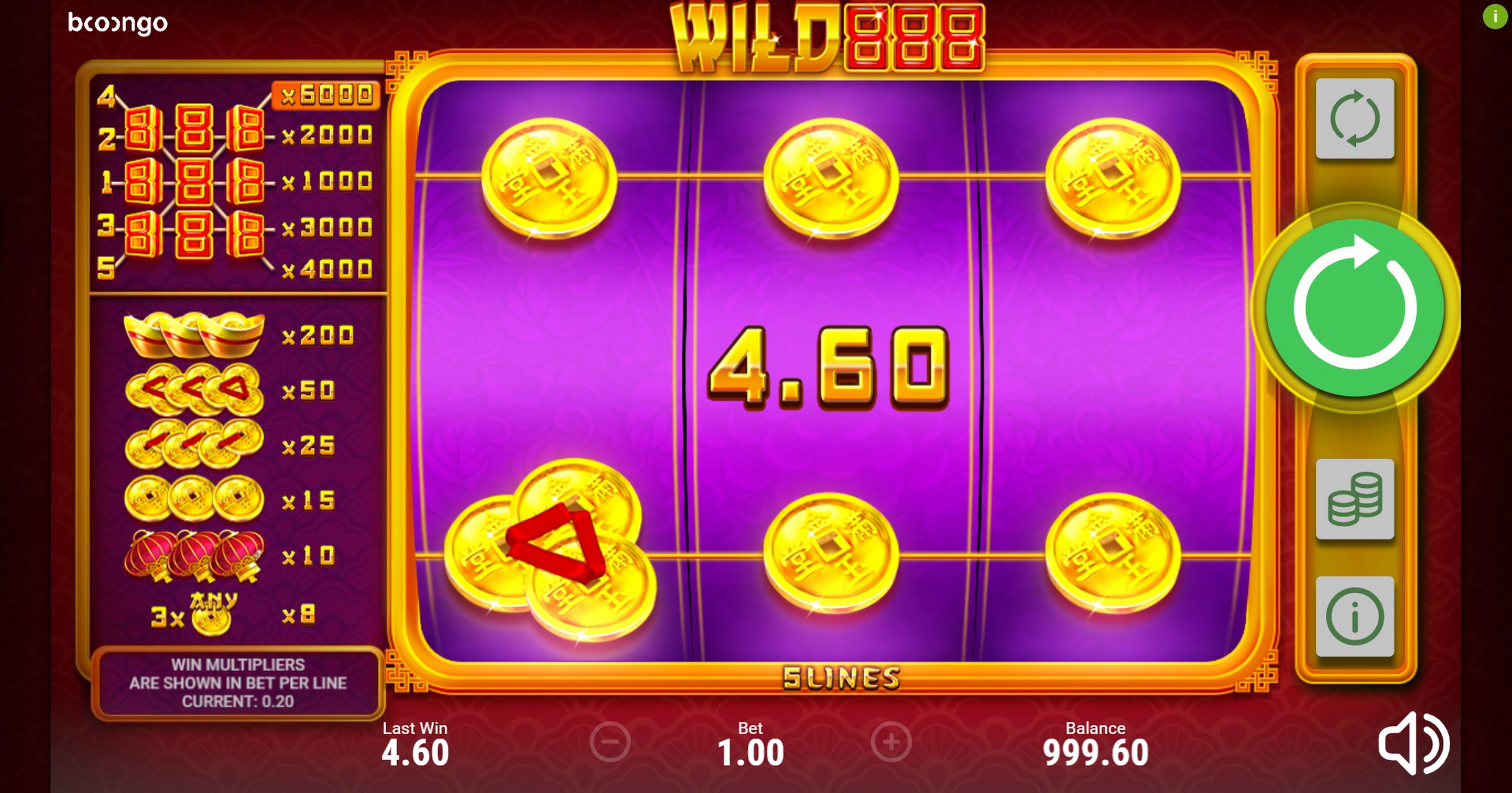 Win Money in Wild 888 Free Slot Game by Booongo Gaming
