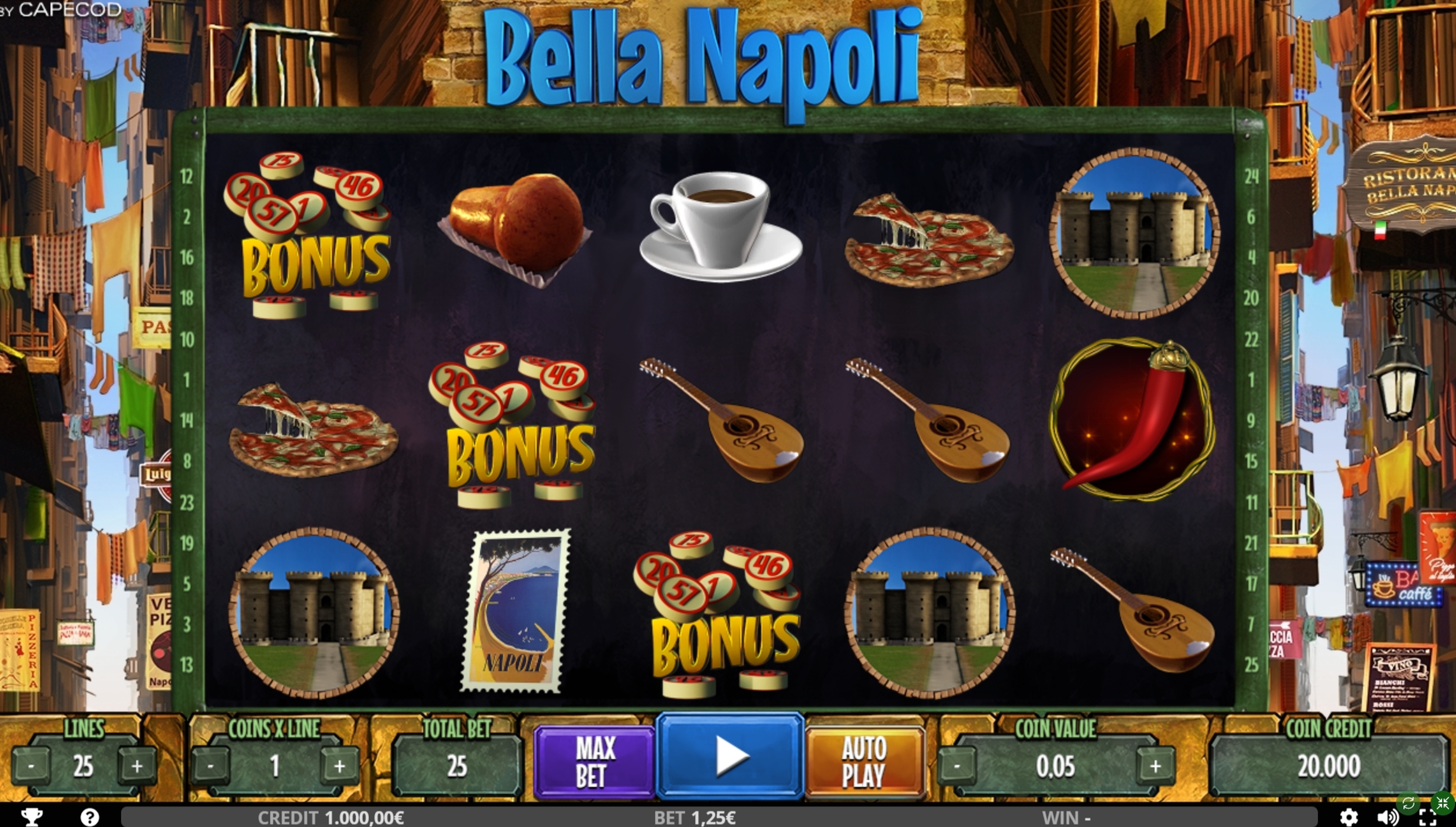 Reels in Bella Napoli Slot Game by Capecod Gaming