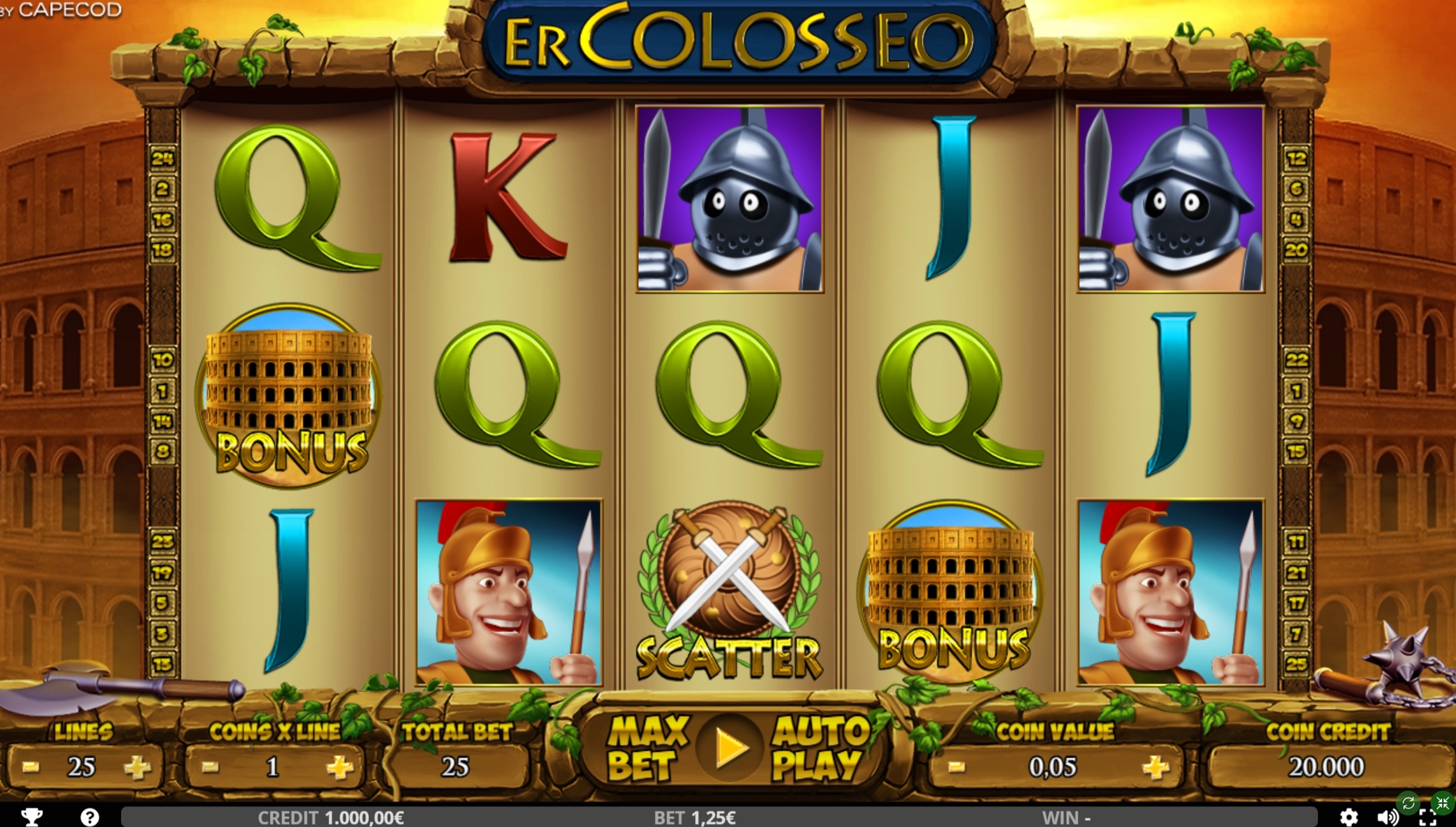 Reels in Er Colosseo Slot Game by Capecod Gaming