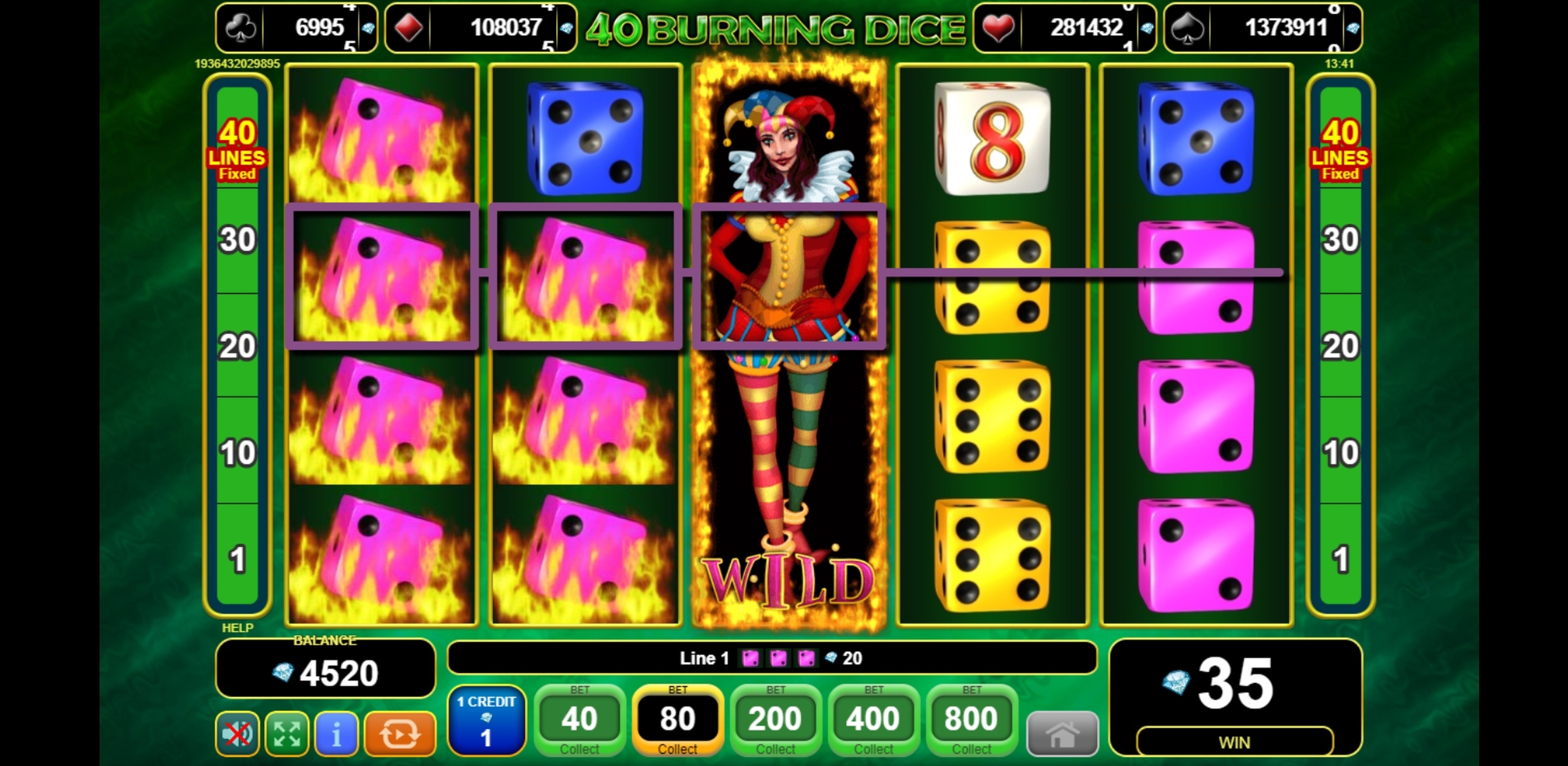 Win Money in 40 Burning Dice Free Slot Game by EGT