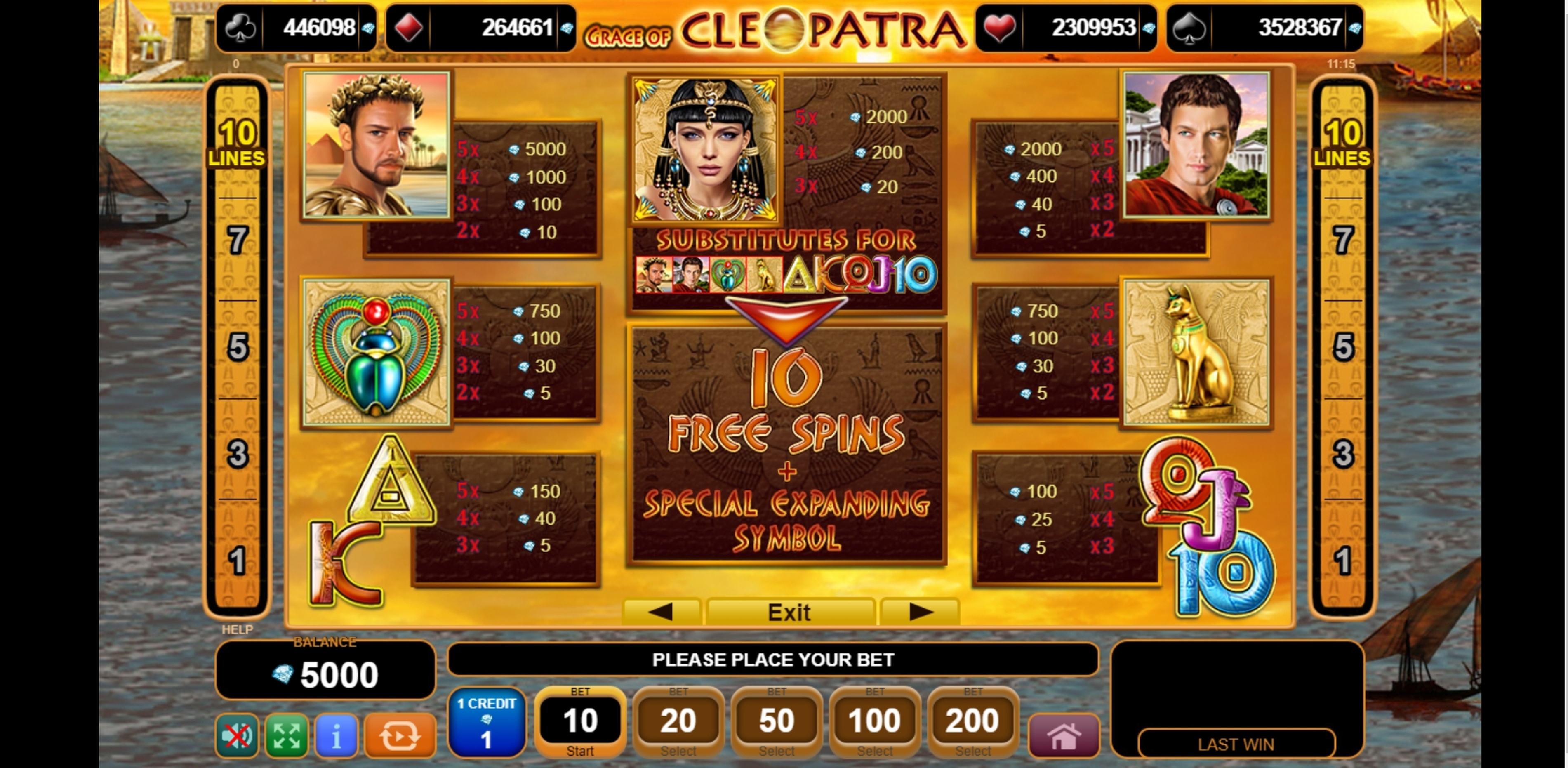 Info of Grace of Cleopatra Slot Game by EGT