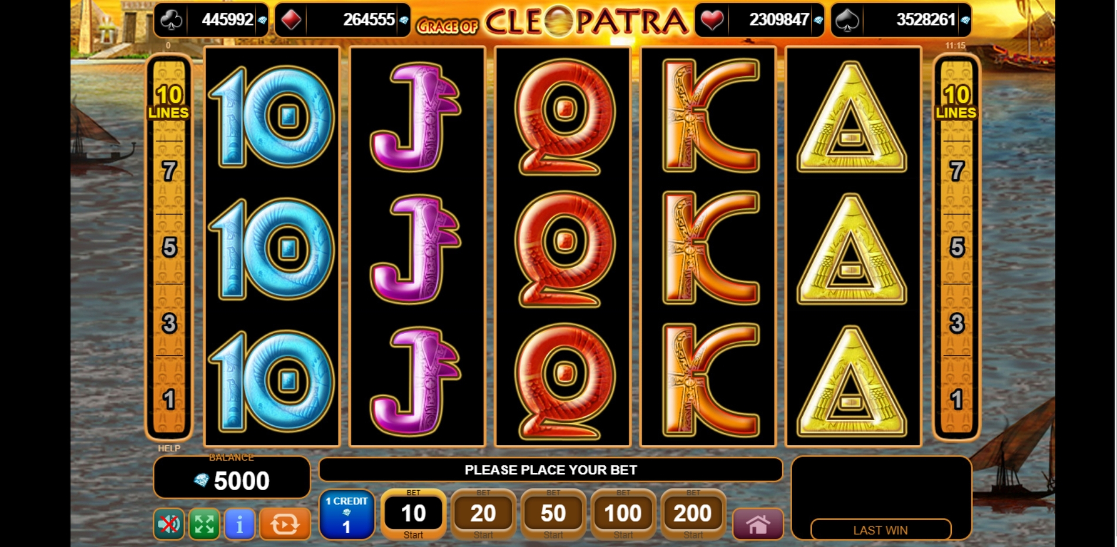 Reels in Grace of Cleopatra Slot Game by EGT