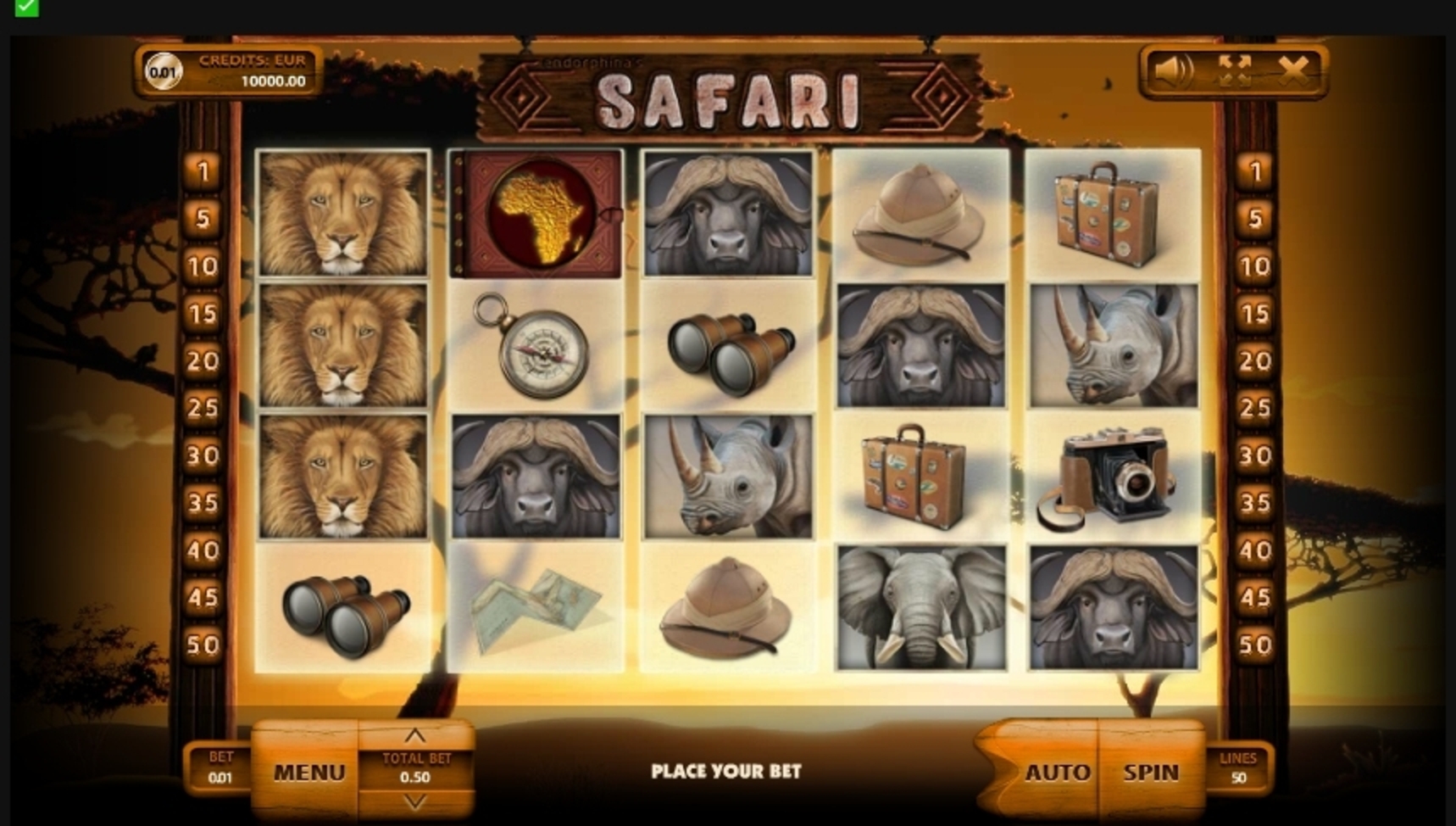 Reels in Safari Slot Game by Endorphina