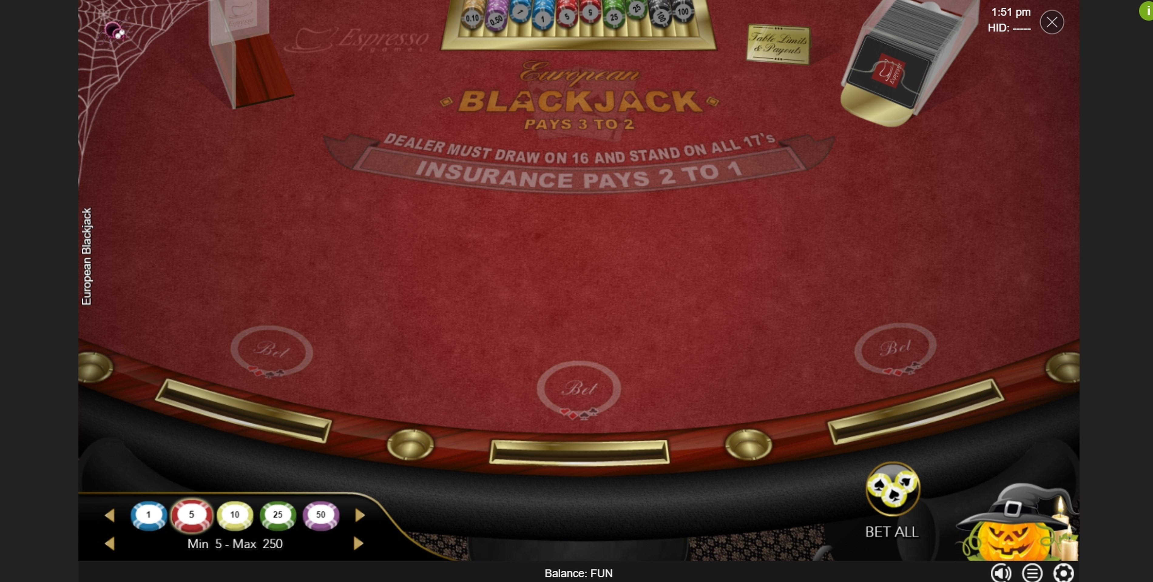 Reels in European Blackjack Slot Game by Espresso Games