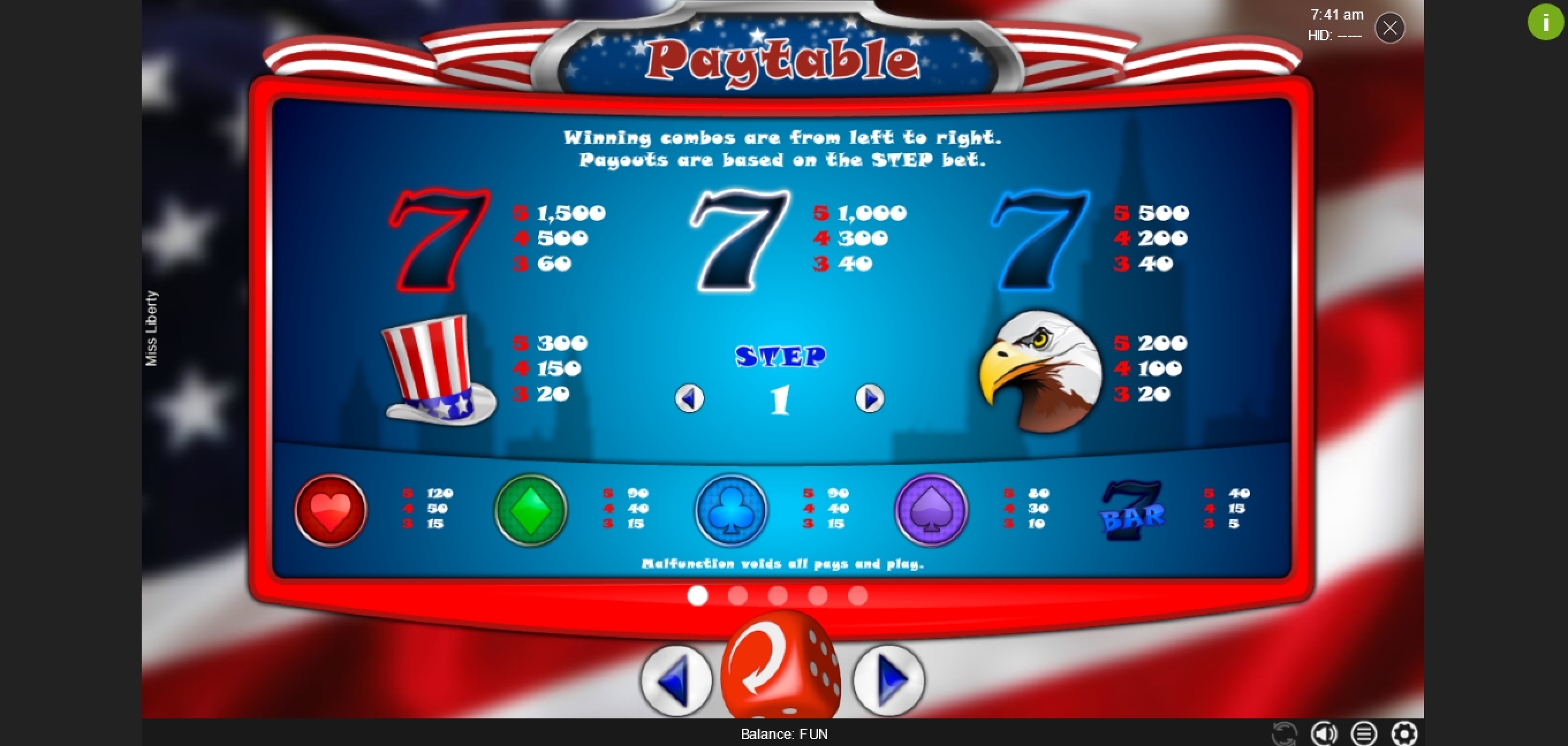 Info of Miss Liberty Slot Game by Espresso Games