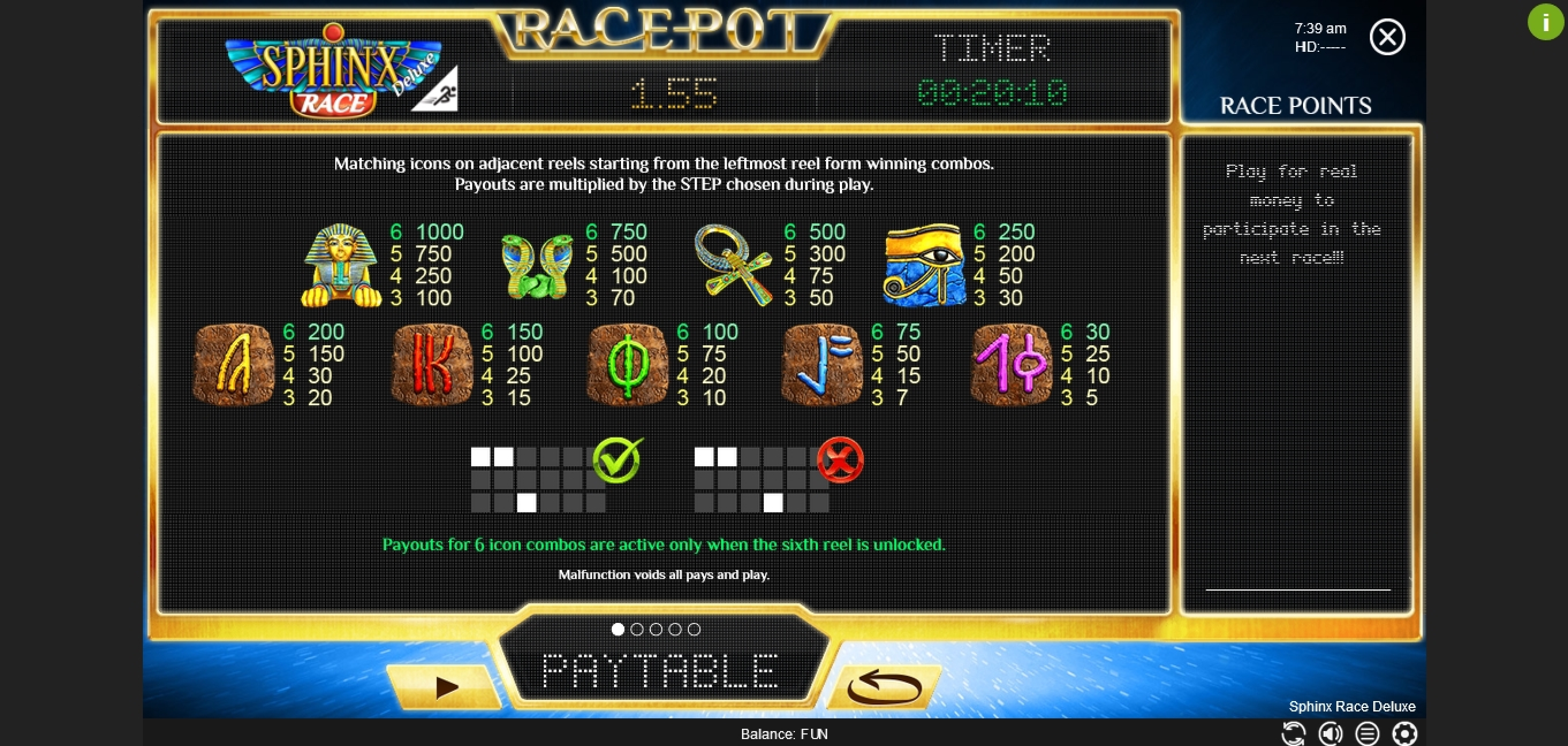 Info of Sphinx Race Deluxe Slot Game by Espresso Games