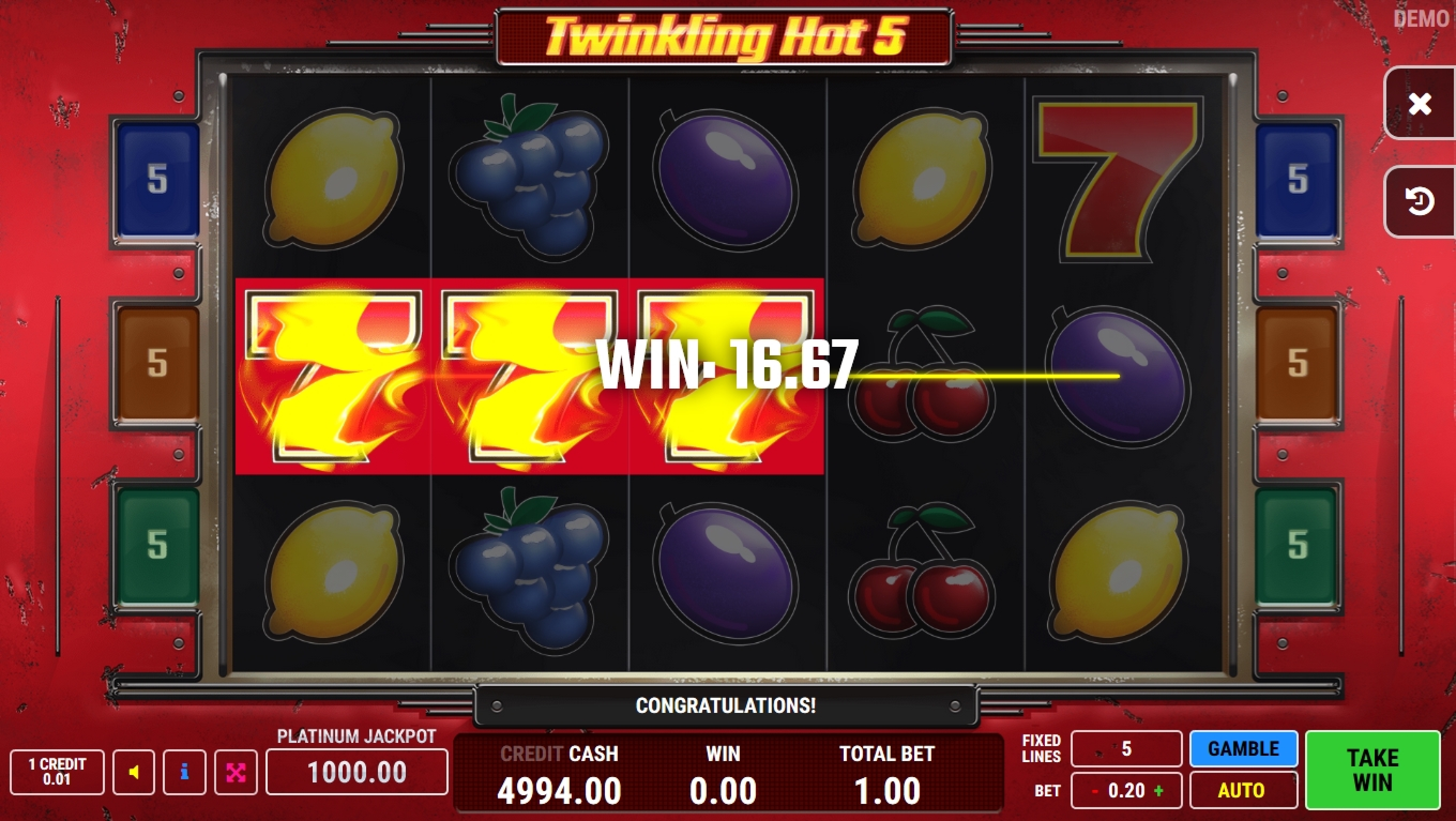 Win Money in Twinkling Hot 5 Free Slot Game by Fazi Gaming
