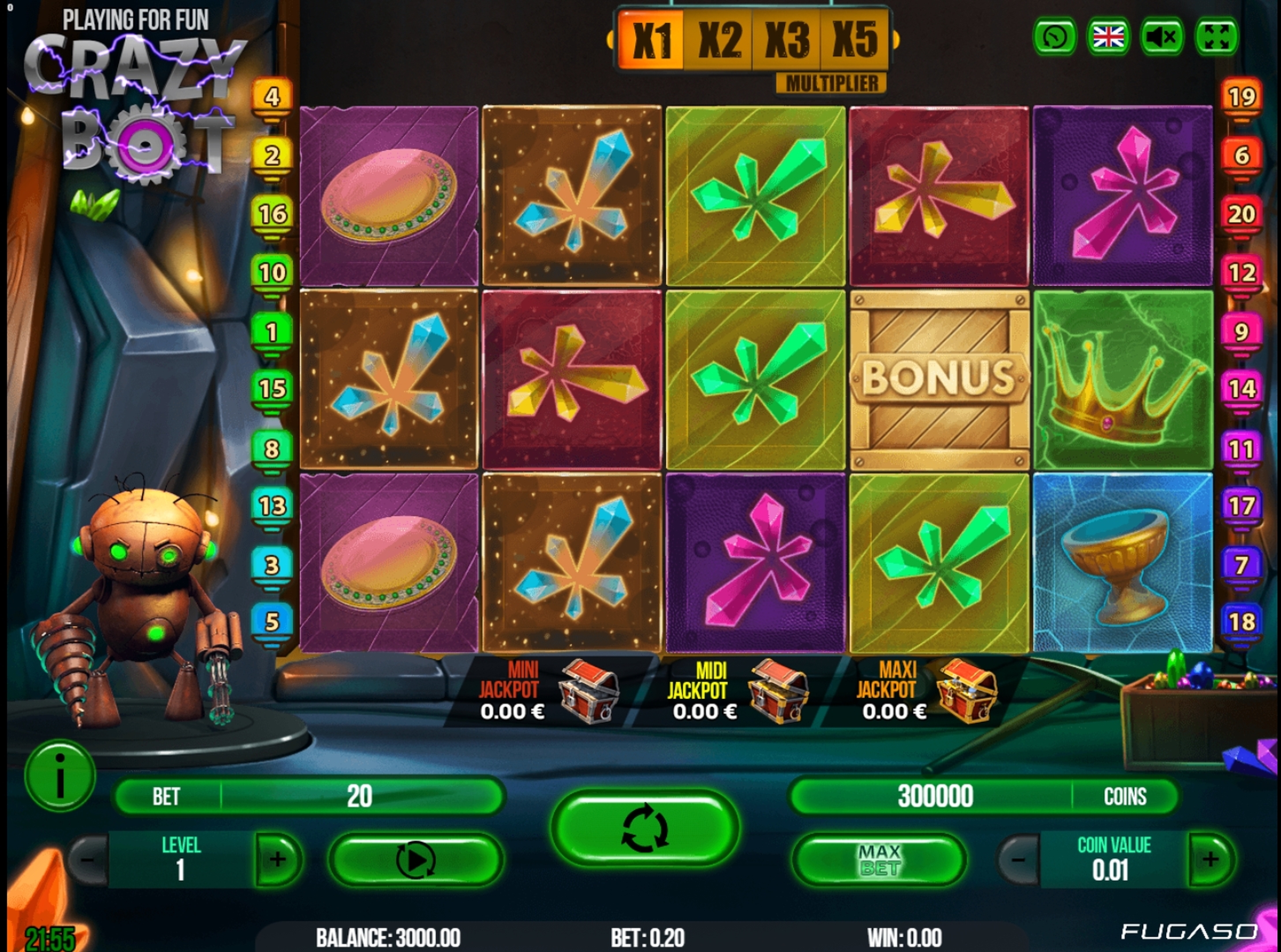Reels in Crazy Bot Slot Game by Fugaso