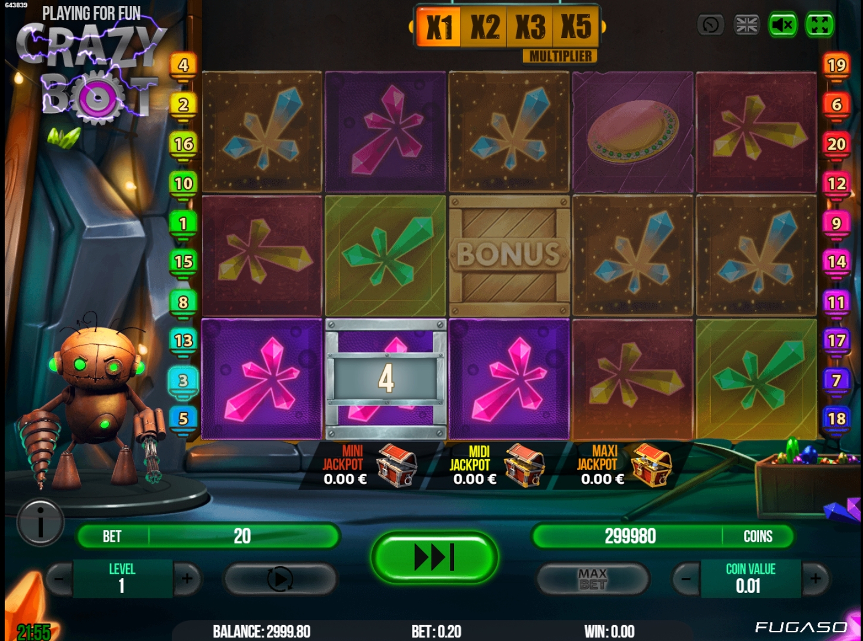 Win Money in Crazy Bot Free Slot Game by Fugaso