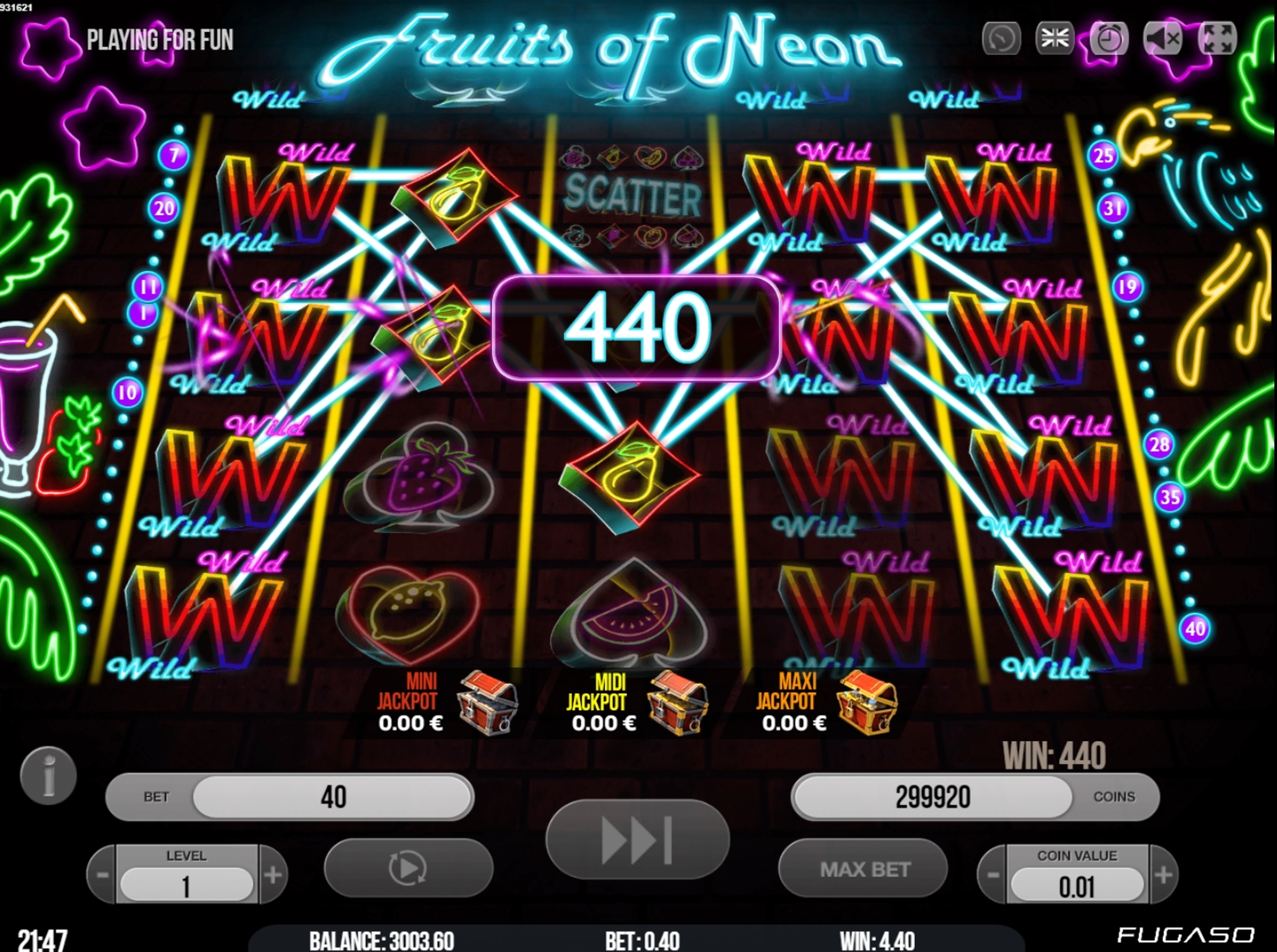 Win Money in Fruits of Neon Free Slot Game by Fugaso