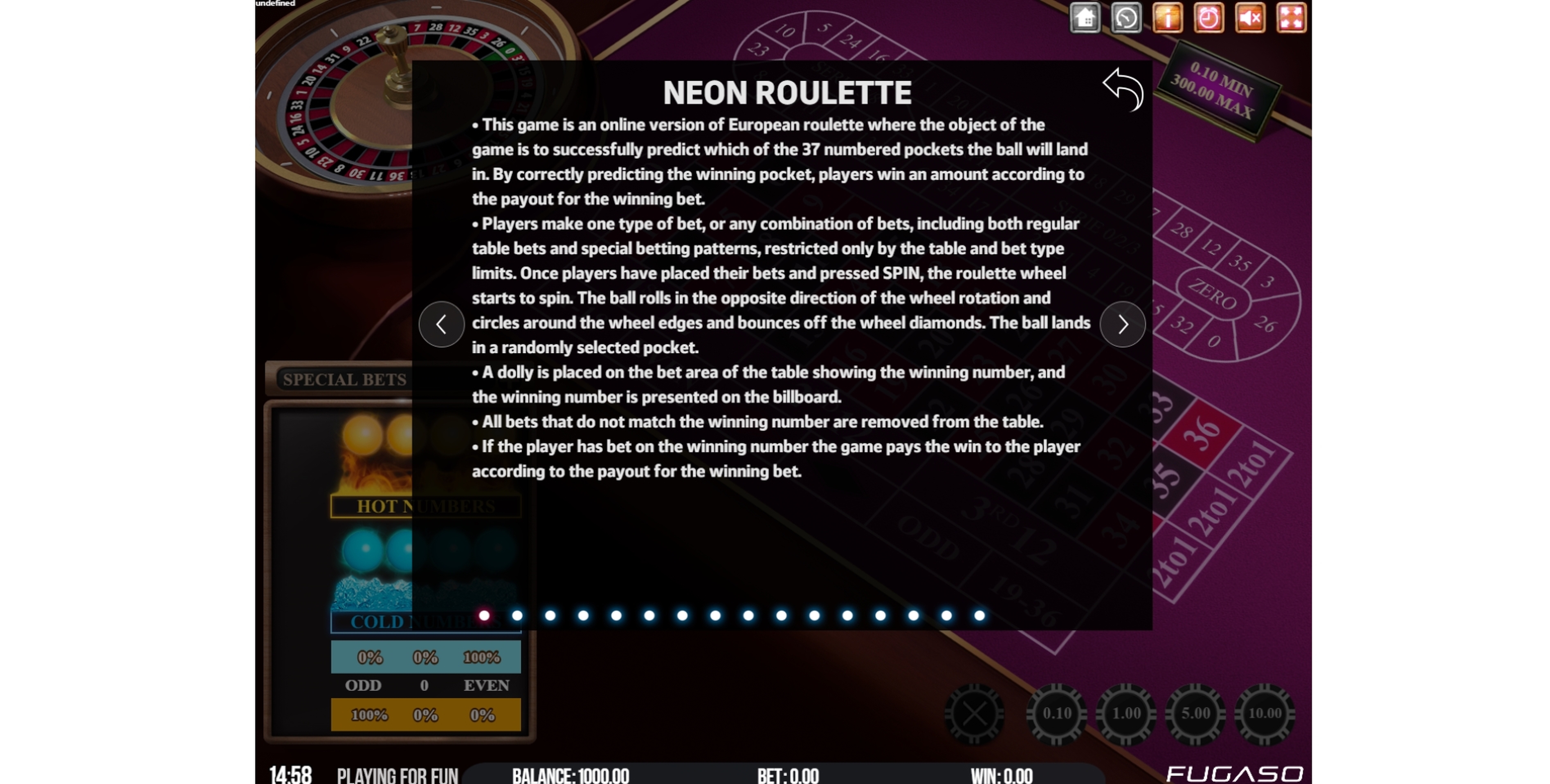 Info of Neon Roulette Slot Game by Fugaso