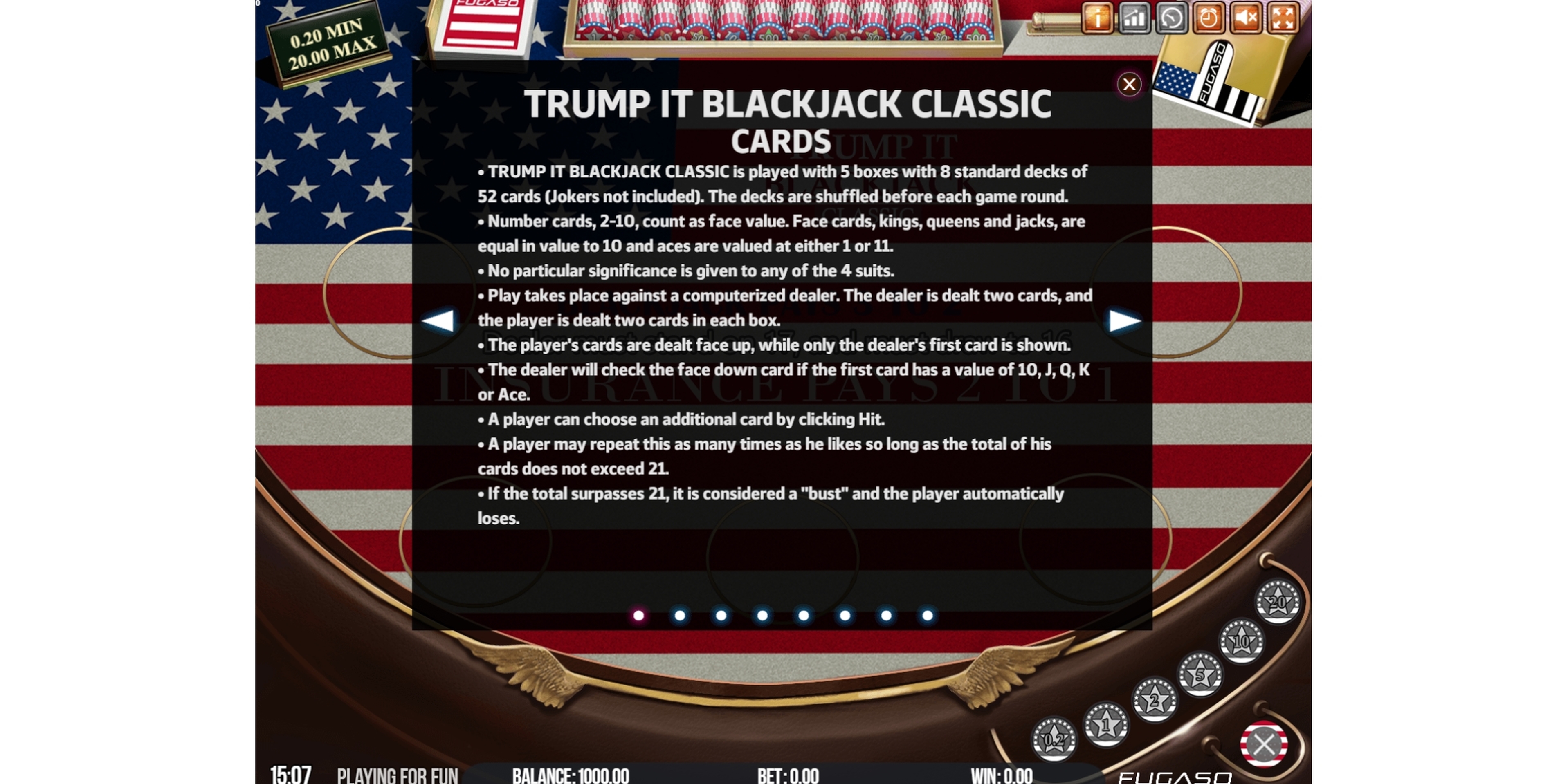 Info of Trump It Blackjack Classic Slot Game by Fugaso