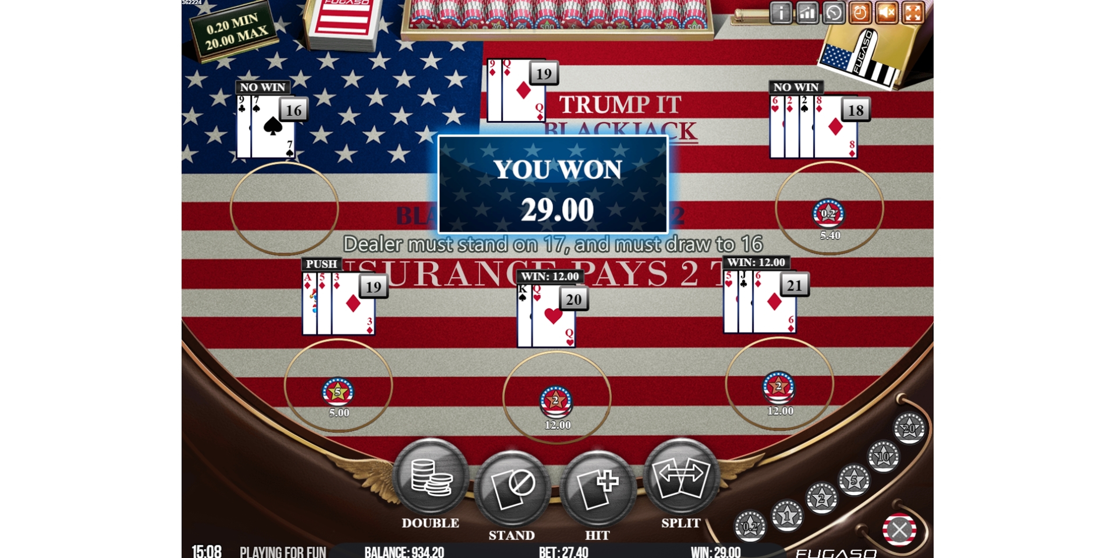 Win Money in Trump It Blackjack Classic Free Slot Game by Fugaso